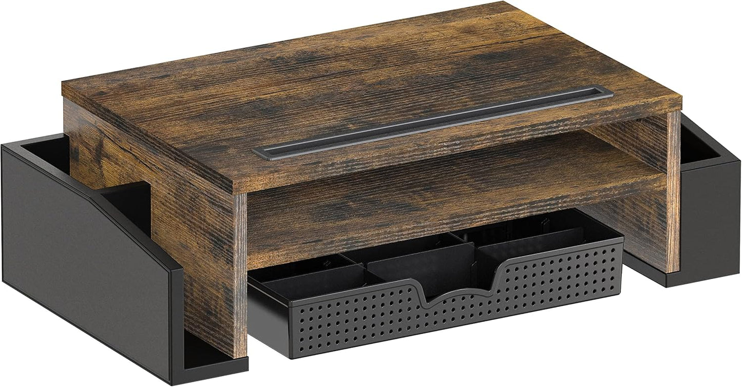 Simple Houseware Desk Monitor Stand Riser with Adjustable Organizer Tray, Rustic Brown