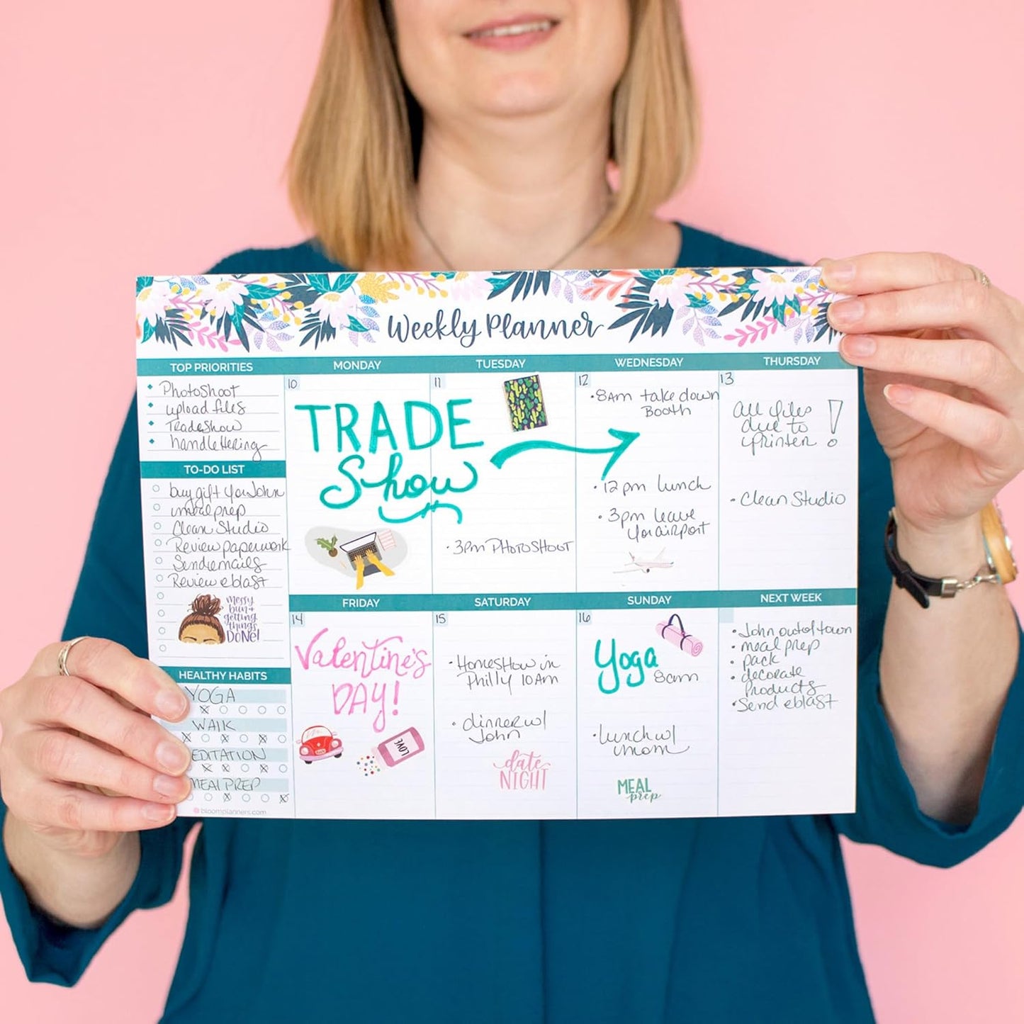 bloom daily planners Horizontal Weekly Tear-Off To Do List Planning Pad - Undated Notepad Organizer & Healthy Habit Tracker - 8.5โ x 11โ - Floral