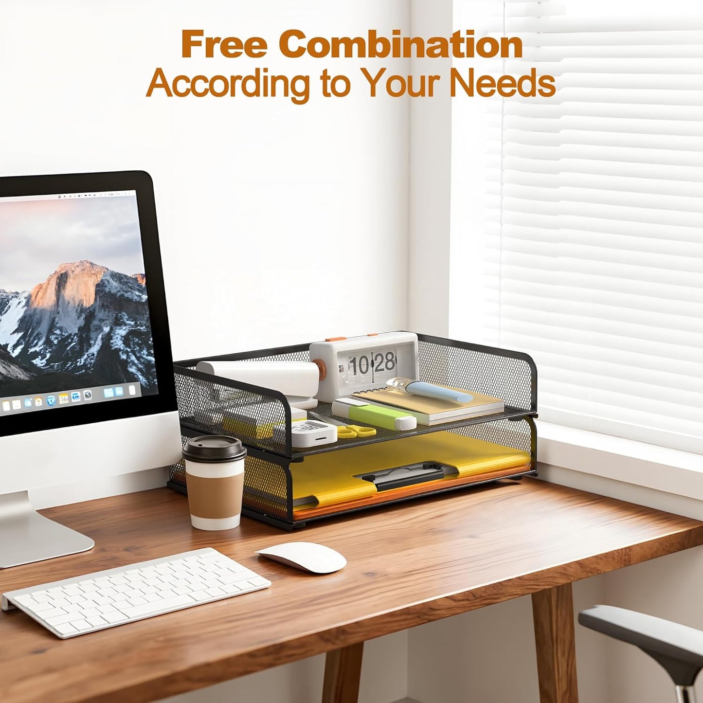 YINGHUA 2-Pack Metal Mesh Stackable Paper Letter Trays Organizer for Classroom,Office Desk File Sorter Holder Organizer Storage Box for Letter/A4 Size Folder Documents-Black