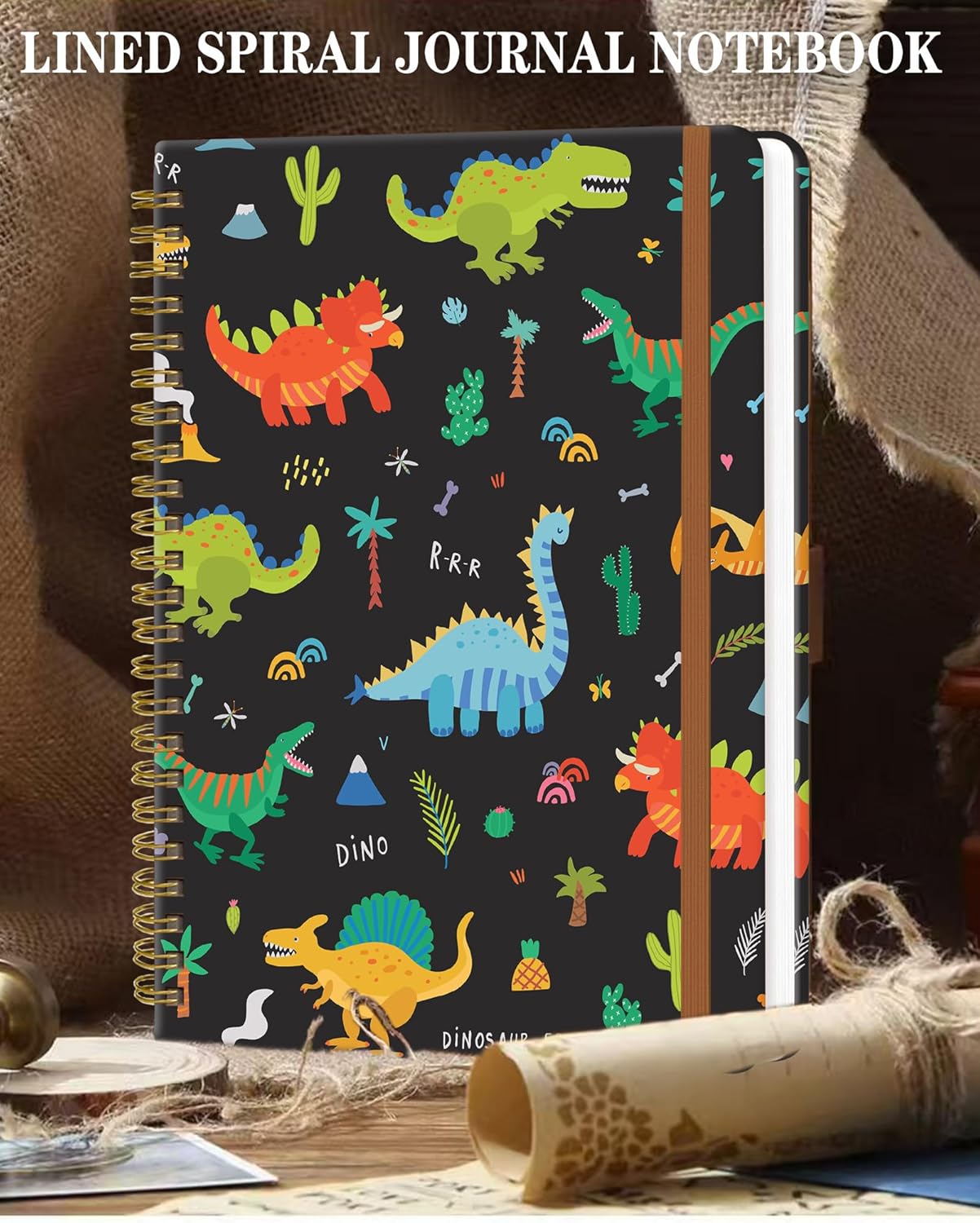 Spiral Journal Notebook for Women, Hardcover A5 College Ruled Notebook, 120 Pages, Thick Paper, Cute Lined Journal for School, Office & Work, 6 x 8.4 in(Cute Cartoon Dinosaurs)