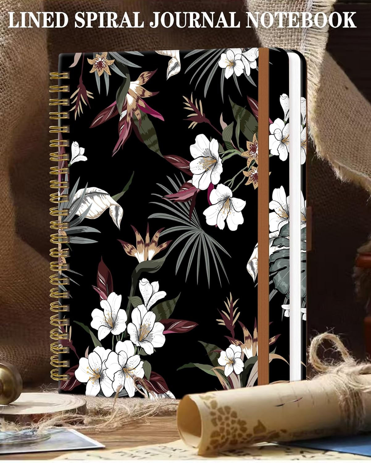 Spiral Journal Notebook for Women, Hardcover A5 College Ruled Notebook, 120 Pages, Thick Paper, Cute Lined Journal for School, Office & Work, 6 x 8.4 in(Beautiful Tropical Floral)