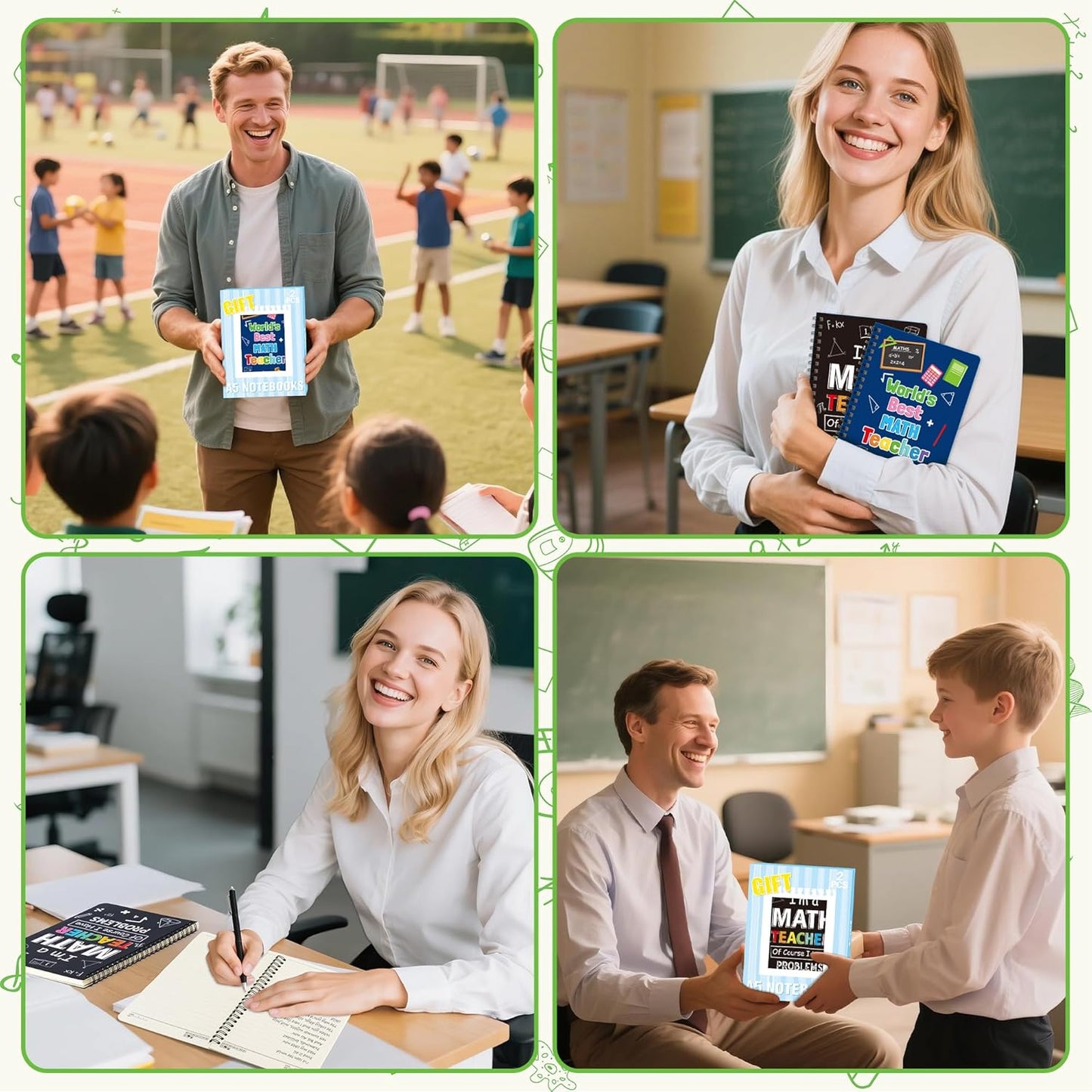 B1ykin A5 Spiral Notebooks, 2Pcs 50 Sheets 100 Pages Cute Wire Bound Teacher Appreciation Gift Spiral Notebook, Writing Notepads Memo Diary Notes Journal Notebooks for School Students (Math Teacher)