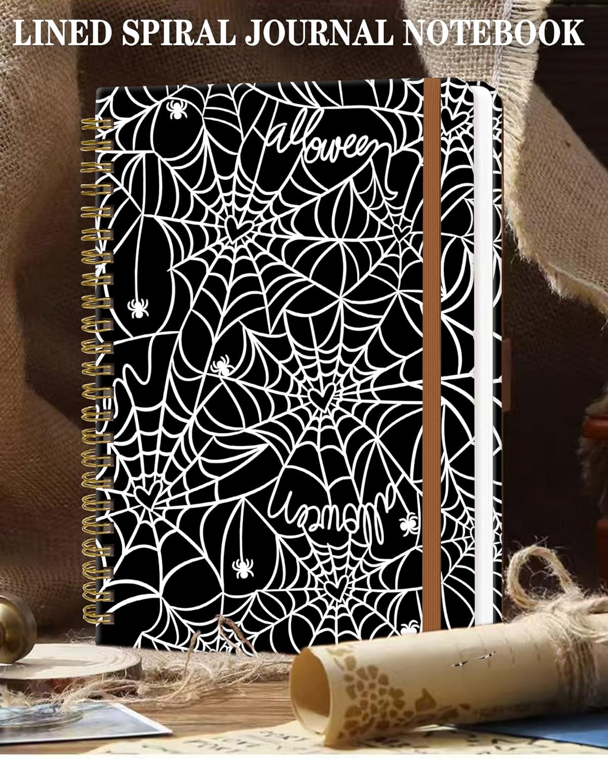Spiral Journal Notebook for Women, Hardcover A5 College Ruled Notebook, 120 Pages, Thick Paper, Cute Lined Journal for School, Office & Work, 6 x 8.4 in(Spider Web)