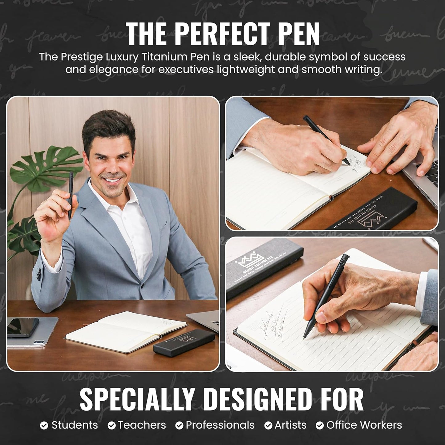 Titanium Bolt Action Pen – Refillable Fine Tip 0.5mm Ballpoint, Matte Black Sandblasted Finish, Durable EDC Writing Pen with Pocket Clip, Gift Box Included