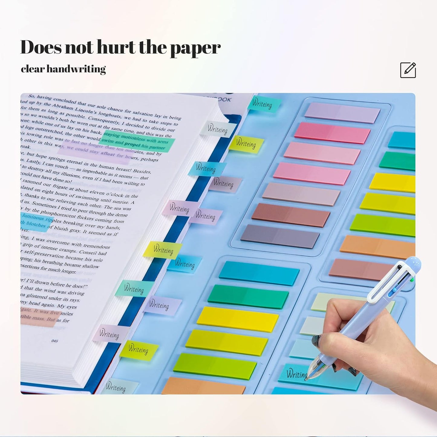 Golcellia 840 Pieces Sticky Tabs Transparent Page Markers, Sticky Note Tabs for Bookmarks, Writable and Repositionable Index Tabs, Tabs for Annotating Books