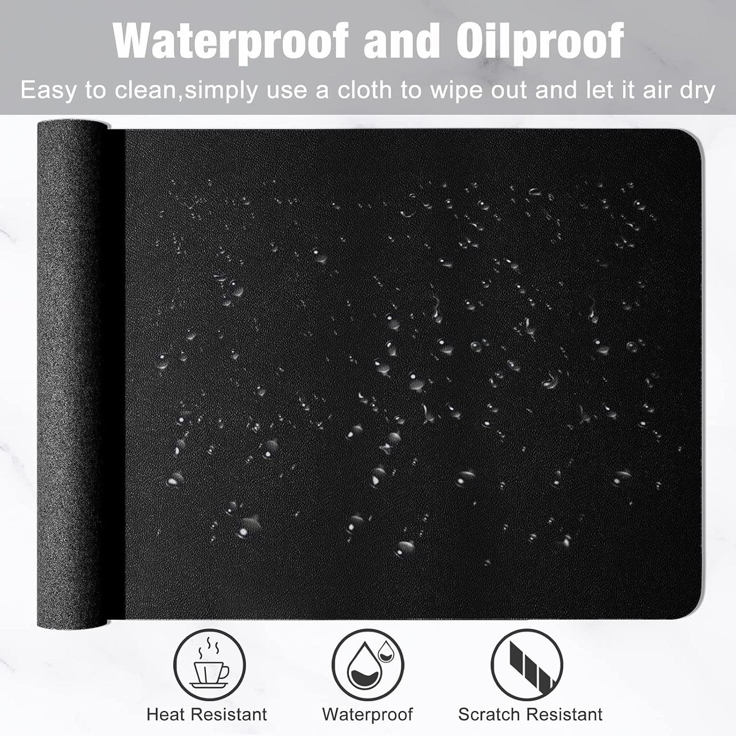 Hsurbtra Desk Pad, 35.5" x 17" PU Leather Desk Mat, XXL Extended Mouse Pad, Waterproof Desktop Blotter Protector, Non-Slip Ultra Thin Large Laptop Keyboard Writing Mat for Office Home, Black