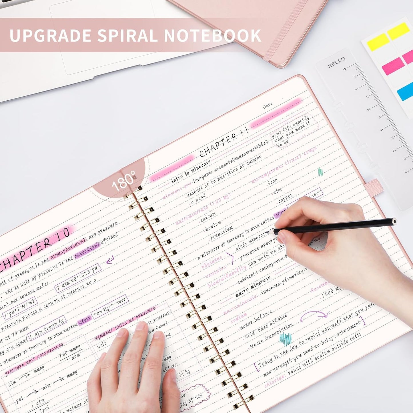 AHGXG Lined Spiral Notebook 8.5" x 11", A4 Large Notebooks for Women Men, Hardcover Leather Notebook College Ruled, 100 GSM Thick Paper, Notebooks for Work School Note Taking Writing, Rose Gold