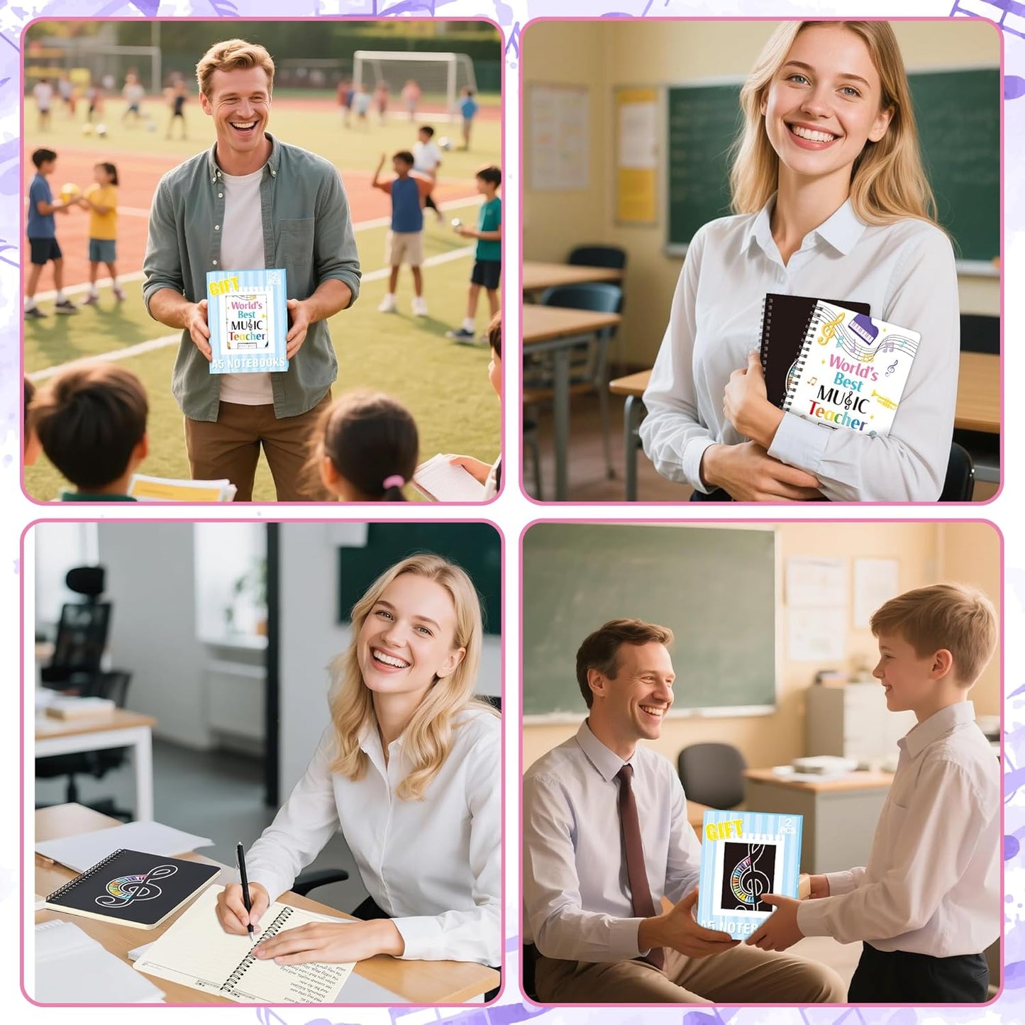 B1ykin A5 Spiral Notebooks, 2Pcs 50 Sheets 100 Pages Cute Wire Bound Teacher Appreciation Gift Spiral Notebook, Writing Notepads Memo Diary Notes Journal Notebooks for School Students (Music Teacher)