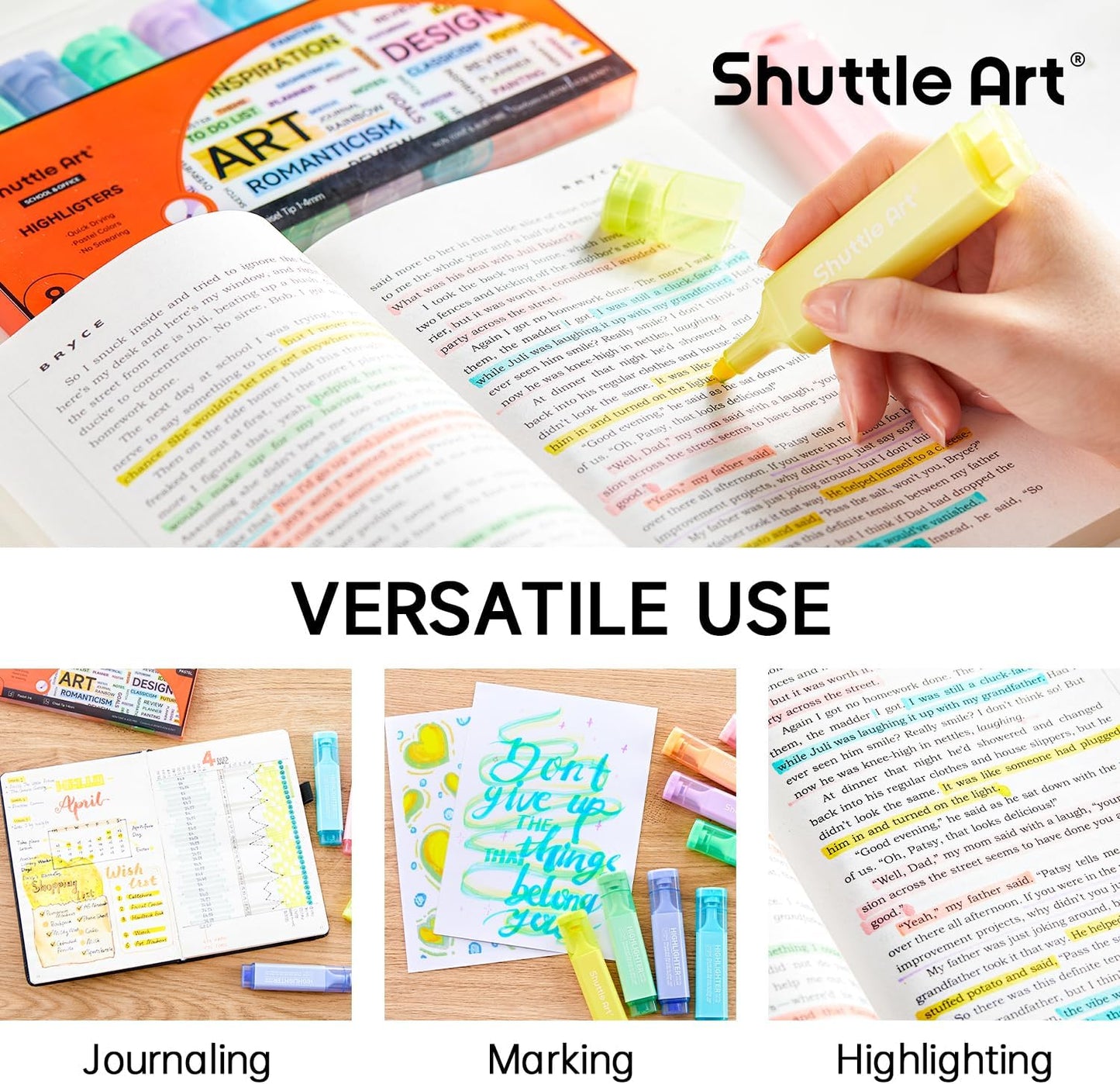 Shuttle Art Pastel Highlighters, 8 Assorted Macaron Colors Highlighter Pens, Chisel Tip Dry-Quickly Non-Toxic Highlighter Markers for Adults Kids Highlighting in the Home School Office