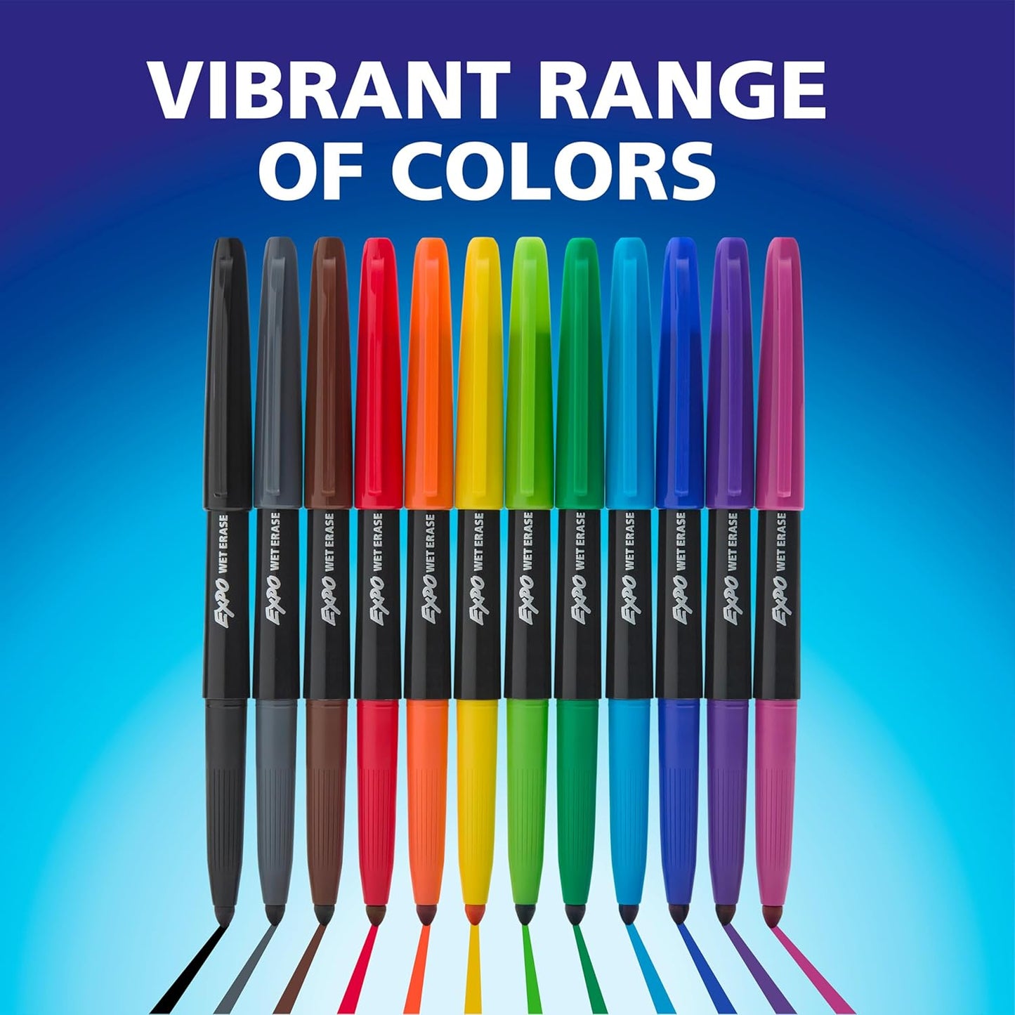 EXPO Wet Erase Markers, Semi-Permanent, Assorted Colors, Fine Tip, 12 Count - For Writing on Glass, Whiteboards, Mirrors, Calendar, Labeling, Organizing
