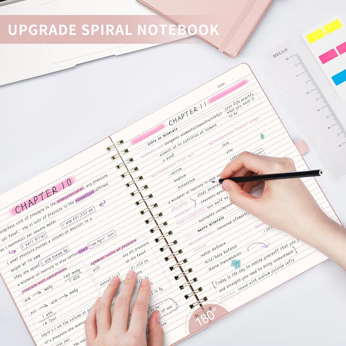 AHGXG Lined Spiral Journal Notebook, B5 Large Notebooks for Women Men, 140 Pages Hardcover Leather Notebook College Ruled, 100 GSM Paper, Notebooks for Work School Note Taking, 7.6" x 10", Rose Gold