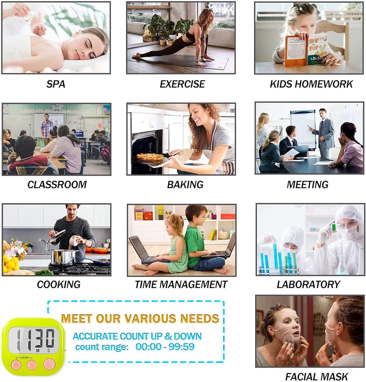 2 Pack Kitchen Timers Loud Ring Digital Timers for Cooking Magnetic Green