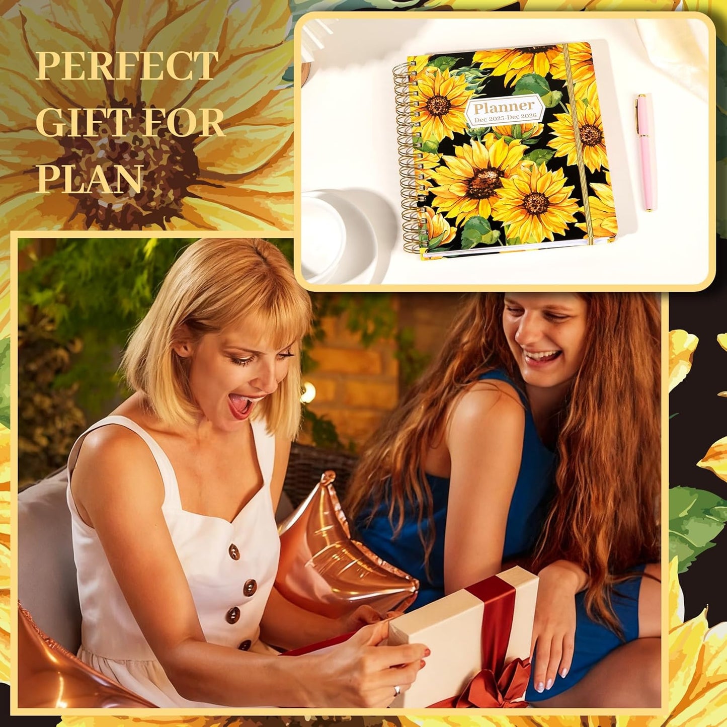 CAGIE 2026 Planner Weekly and Monthly Dec 2025-Dec 2026 Hardcover Calendar Planners with Stickers& Month Tabs for Women Spiral Bound 26 Yearly Agenda, 8.3"x9.1", Sunflower