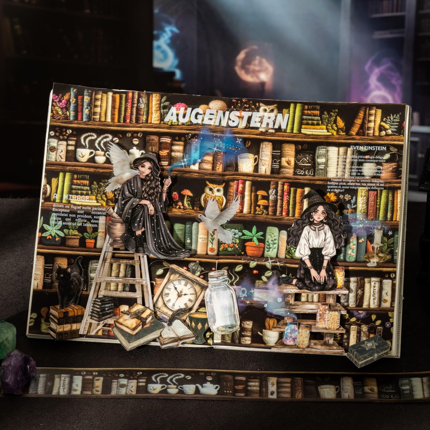 Alideco 6pcs Decorative Adhesive Tapes Vintage Magic Bookcase PET Tape Great for Bullet Journal Supplies, Arts, Scrapbook, DIY Crafts, Planners (mofashideshugui)