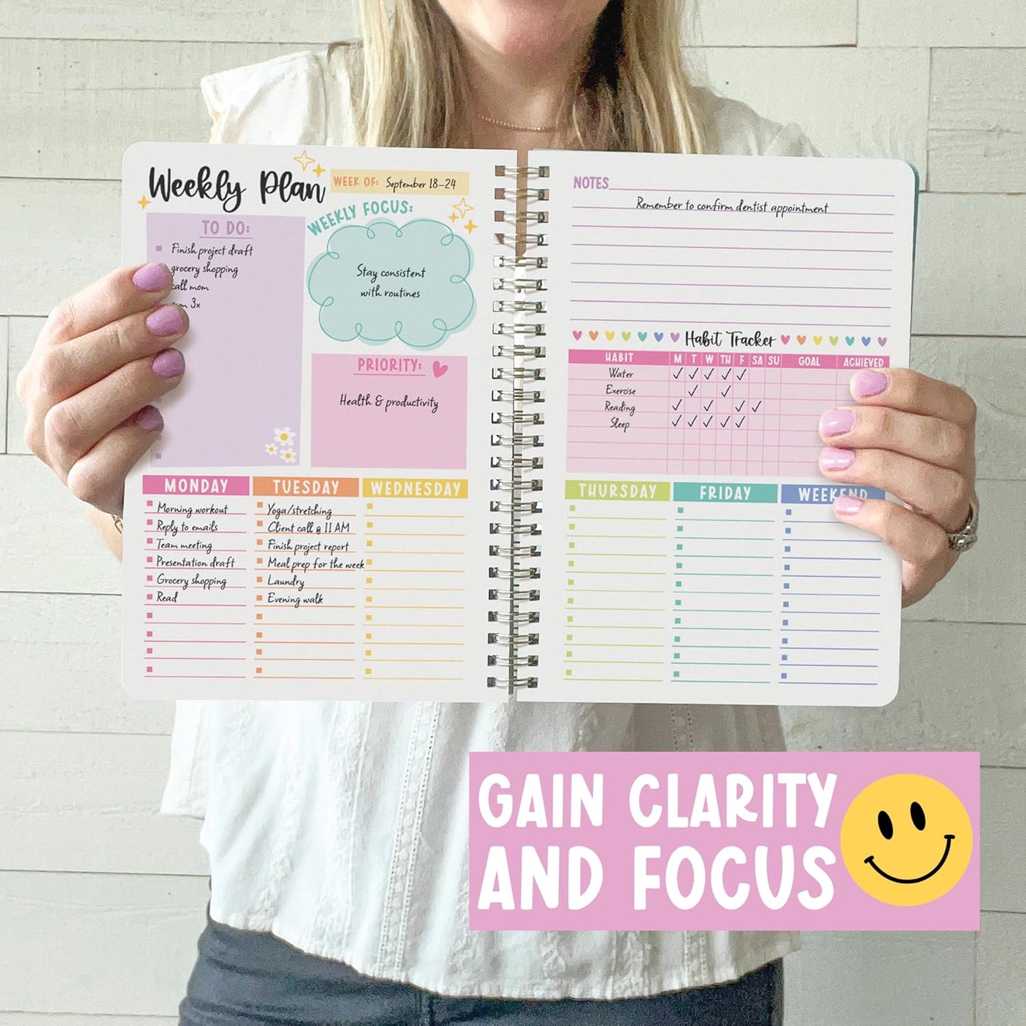 Undated Planner Weekly and Monthly - Spiral Undated Weekly Planner for Kids & Adults, Week Planners Habit Tracker, Goal Planners Notebook for Work, Agenda Planning Notebook