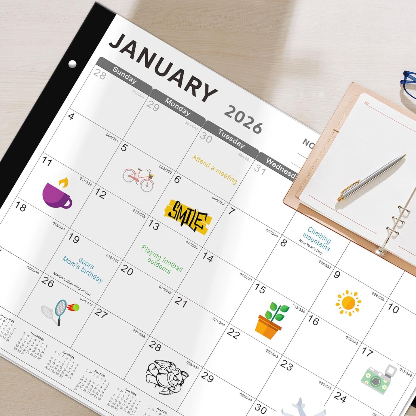 Desk Calendar 2026, KOPEESY 22" x 17" Large Desk Calendar, 18 Mouths From January 2026 to June 2027, Desktop Calendar with Notes and Thick Paper for Home, Office and School