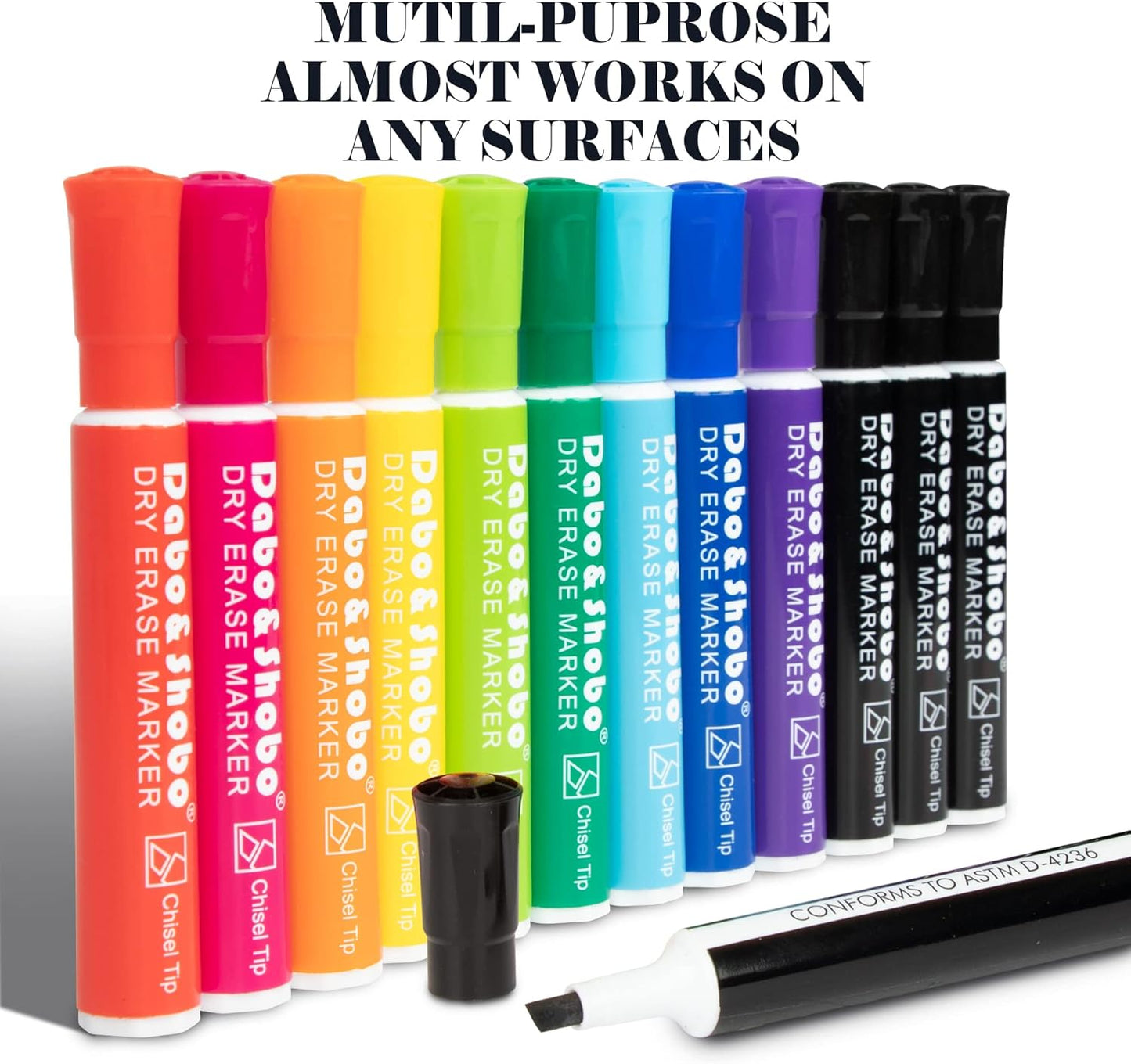 Dabo&Shobo Dry Erase Markers 24 Pack, 10 Assorted Colors With Low Odor Ink, Chisel Tip, Whiteboard Markers For Back To School, Office, Home