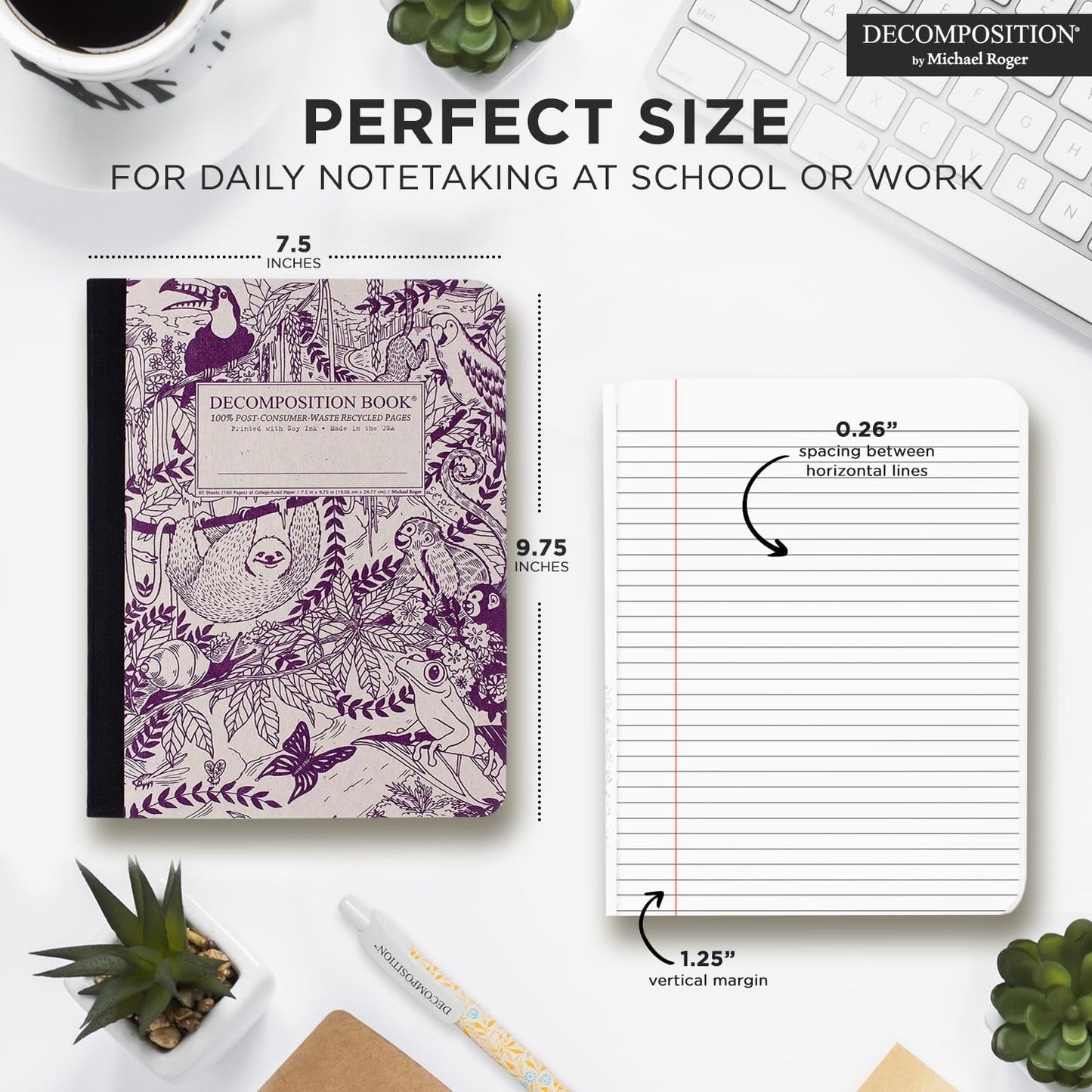 Decomposition Rainforest College Ruled Composition Notebook - 9.75 x 7.5 Journal with 160 Lined Pages - Notebooks for School Supplies, Home & Office - 100% Recycled Paper - Made in USA