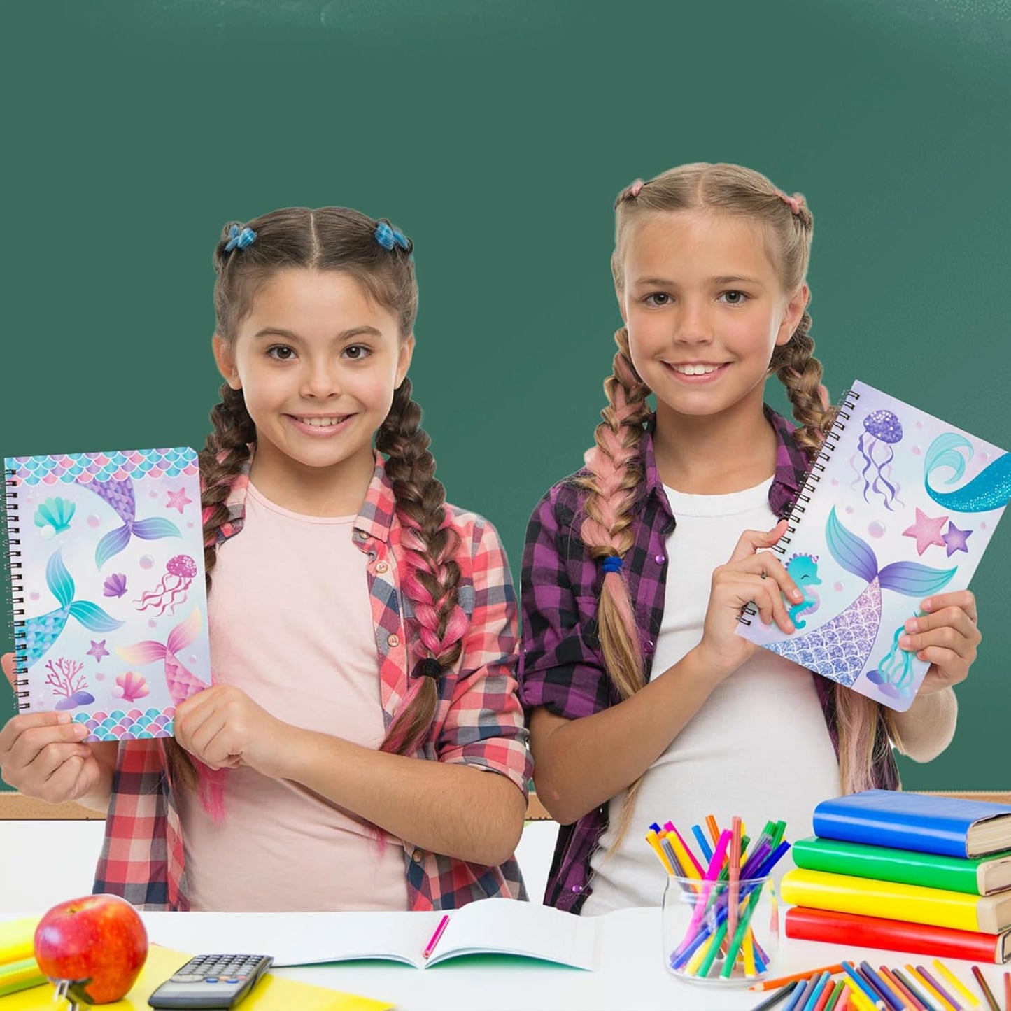 B1ykin A5 Spiral Notebooks - 2Pcs 50 sheets 100 Pages Cute Wire Bound Travel Journal Spiral Notebook, Writing Notepads Memo Diary Notes Study School Work for Kids School Classroom Office (Mermaid)