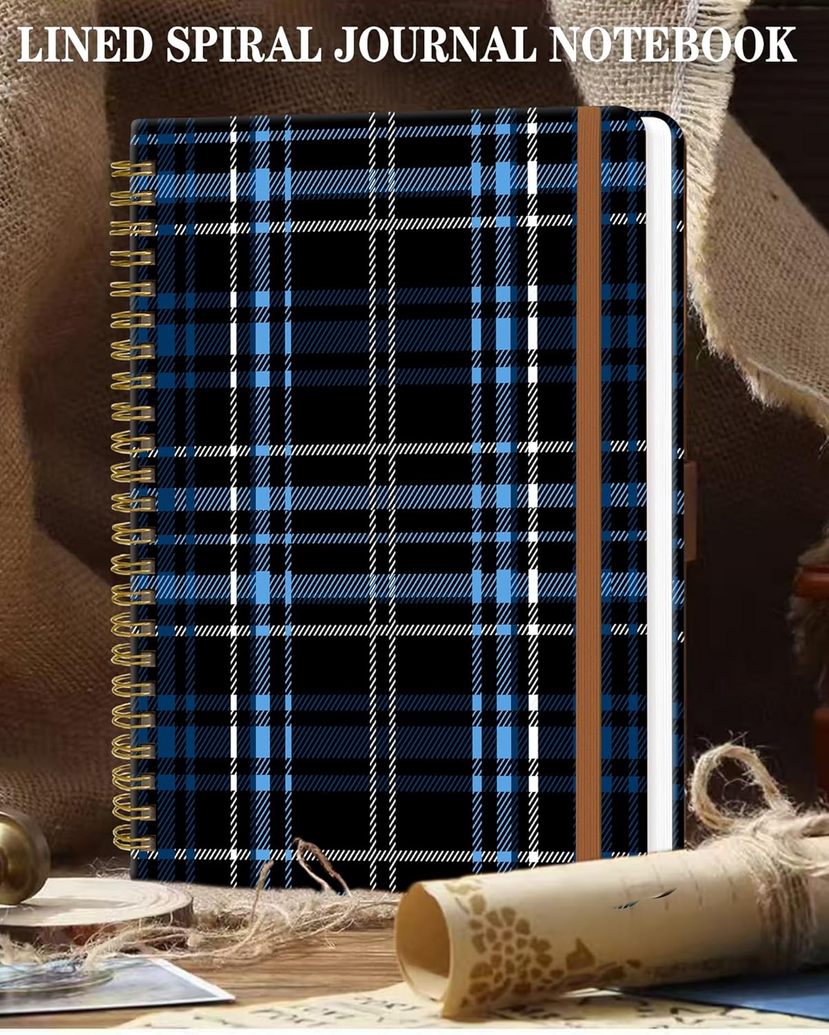 Spiral Journal Notebook for Women, Hardcover A5 College Ruled Notebook, 120 Pages, Thick Paper, Cute Lined Journal for School, Office & Work, 6 x 8.4 in(Black Check Plaid)