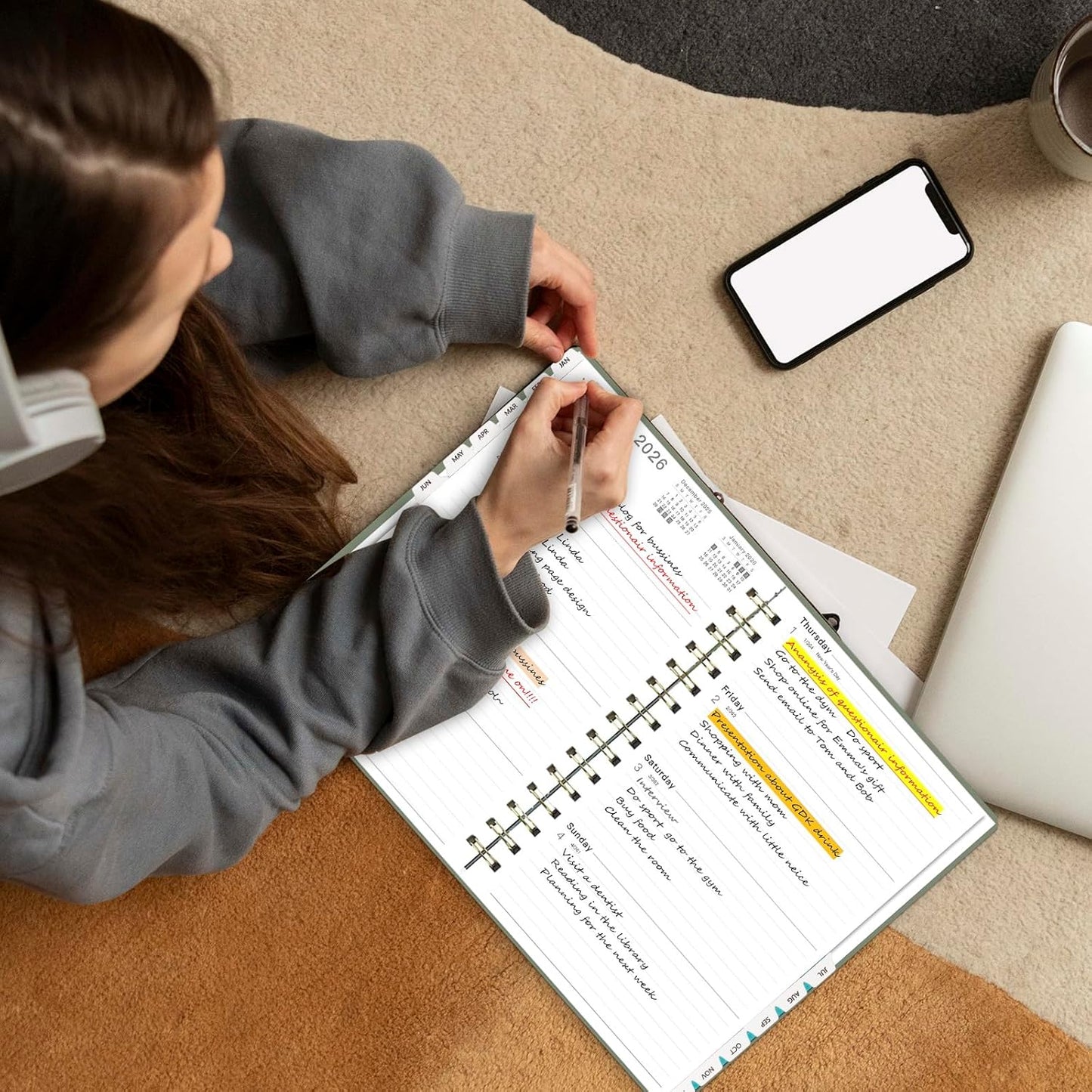 Ymumuda Academic Planner 2026, Daily Weekly and Monthly Calendar Planner (Jan. 2026-Dec. 2026),8.4"×6.3", Hardcover Notebook Teacher Supplies, Premium Thick Paper, Planners for School Work Office