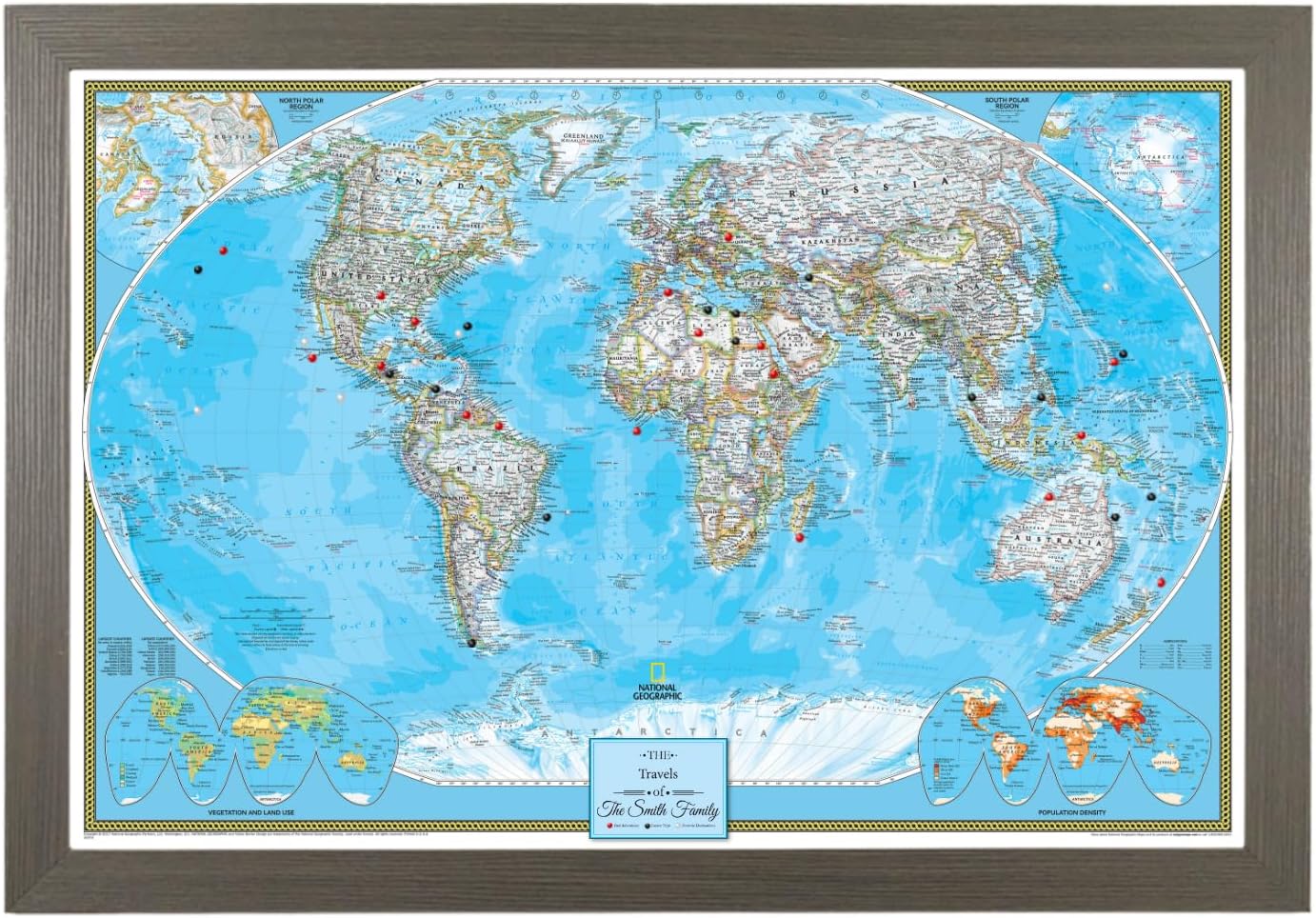 Canvas Classic World Map Pin Board – Framed Travel Map with Pins for Wall – Personalized Push Pin World Map for Tracking Journeys – 27.5" x 39.5" Barnwood Gray Frame