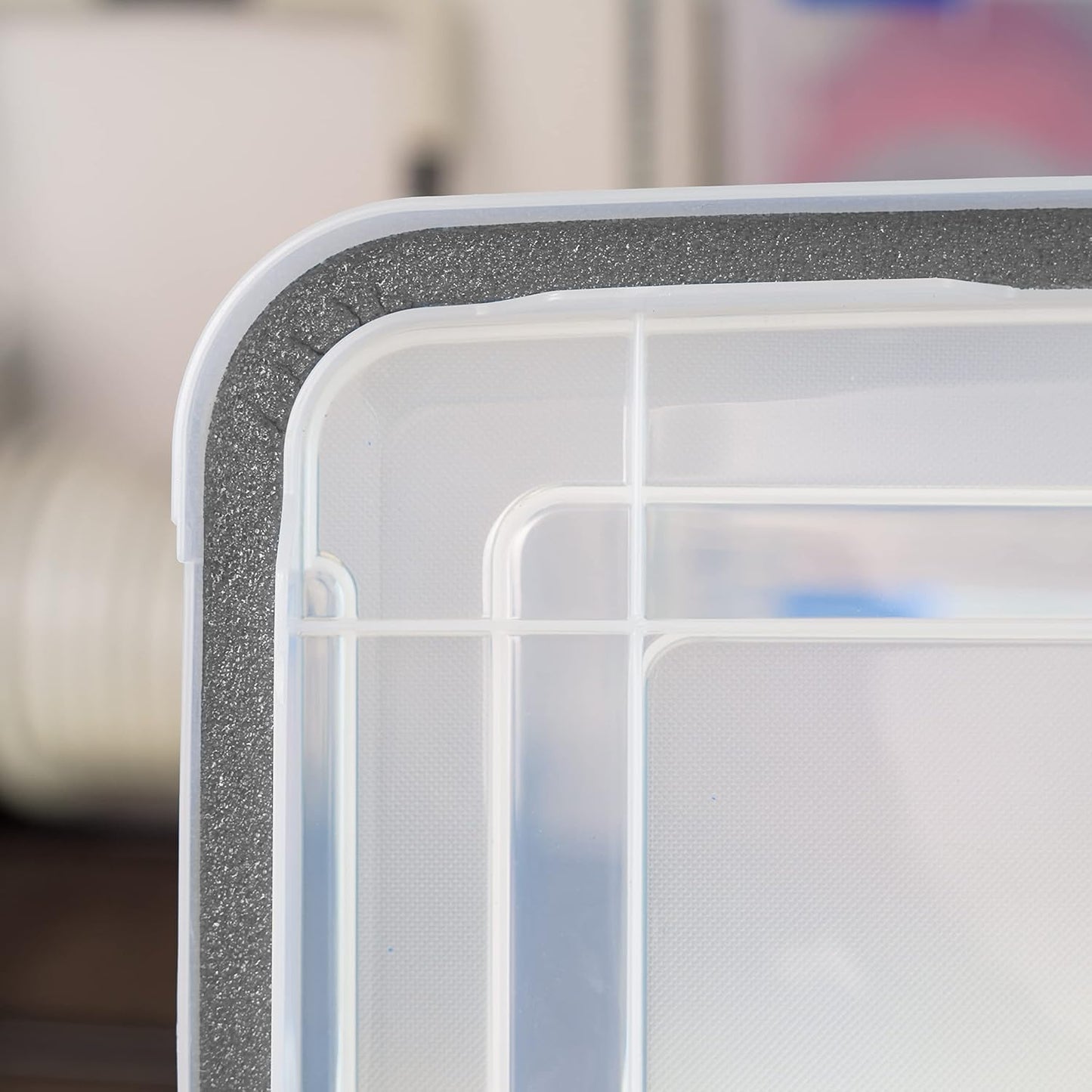 IRIS USA 156 Qt Storage Box with Gasket Seal Lid, BPA-Free, Made in USA - Heavy Duty Moving Containers with Tight Latch, Weather Proof Tote Bin, WEATHERPRO - Clear/Black