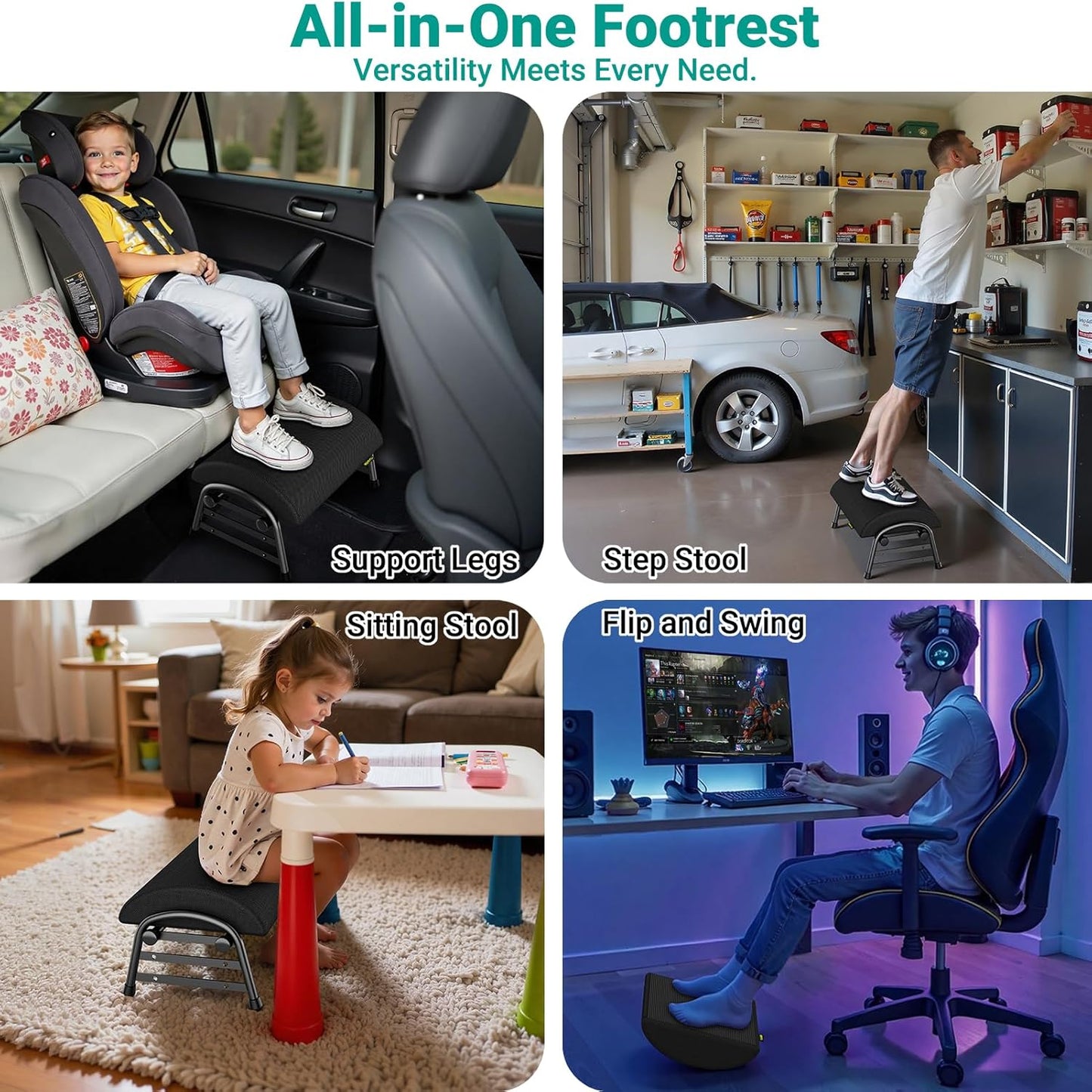 Adjustable Foot Rest for Under Desk at Work, Ergonomic Under Desk Footrest with 6 Positions, Foot Stools for Under Office Desk Chair, Leg Rest for Home, Car, Computer, Gaming Accessories