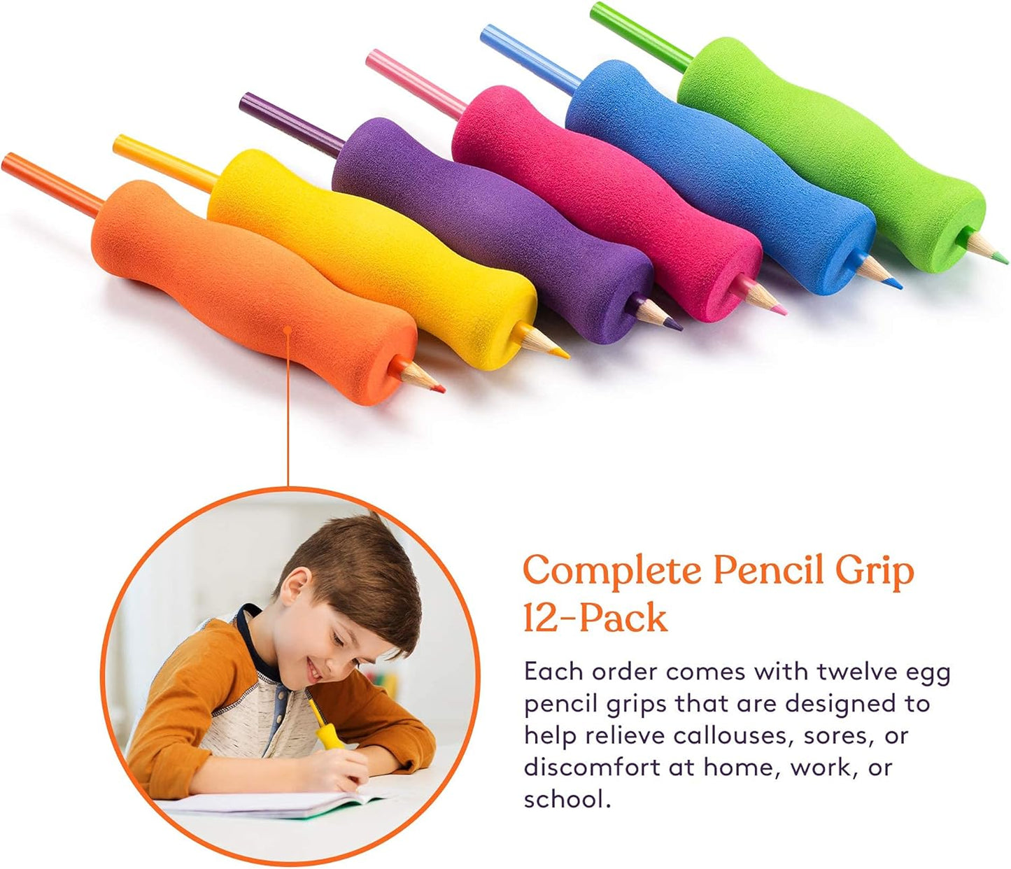 Special Supplies Long Foam Pencil Grips for Kids Adults Colorful, Cushioned Holders for Handwriting, Drawing, Coloring | Ergonomic Right or Left-Handed Use | Reusable (12)