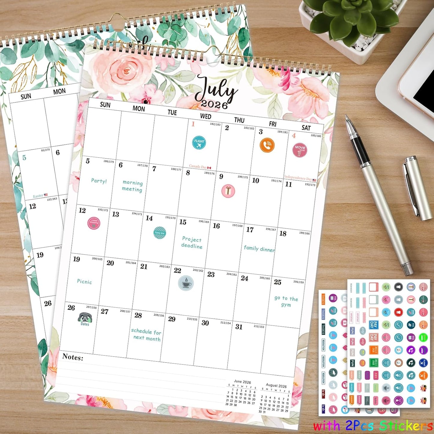 2026 Wall Calendar 12" x 17", Large 2026-2027 Wall Calendar from Jan. 2026 to Jun. 2027, Large 18 Month Hanging Wall Calendars 2026-2027 with Twin-Wire Binding, Blocks, Holidays & Notes for Organizing