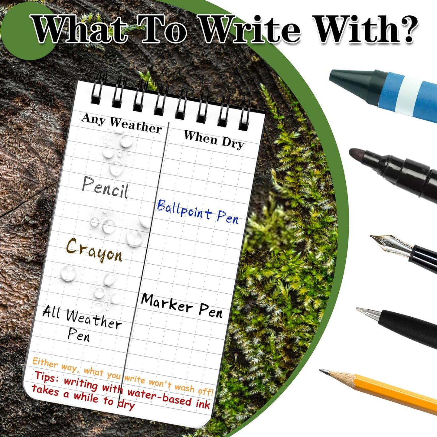 Waterproof Notebook, 4 Pack Top-Spiral Pocket Notepad, 3" x 5" Weatherproof NotePad, Police Pocket Notebook Memo Steno Note Pads for Outdoor Office School Recording, Army Green