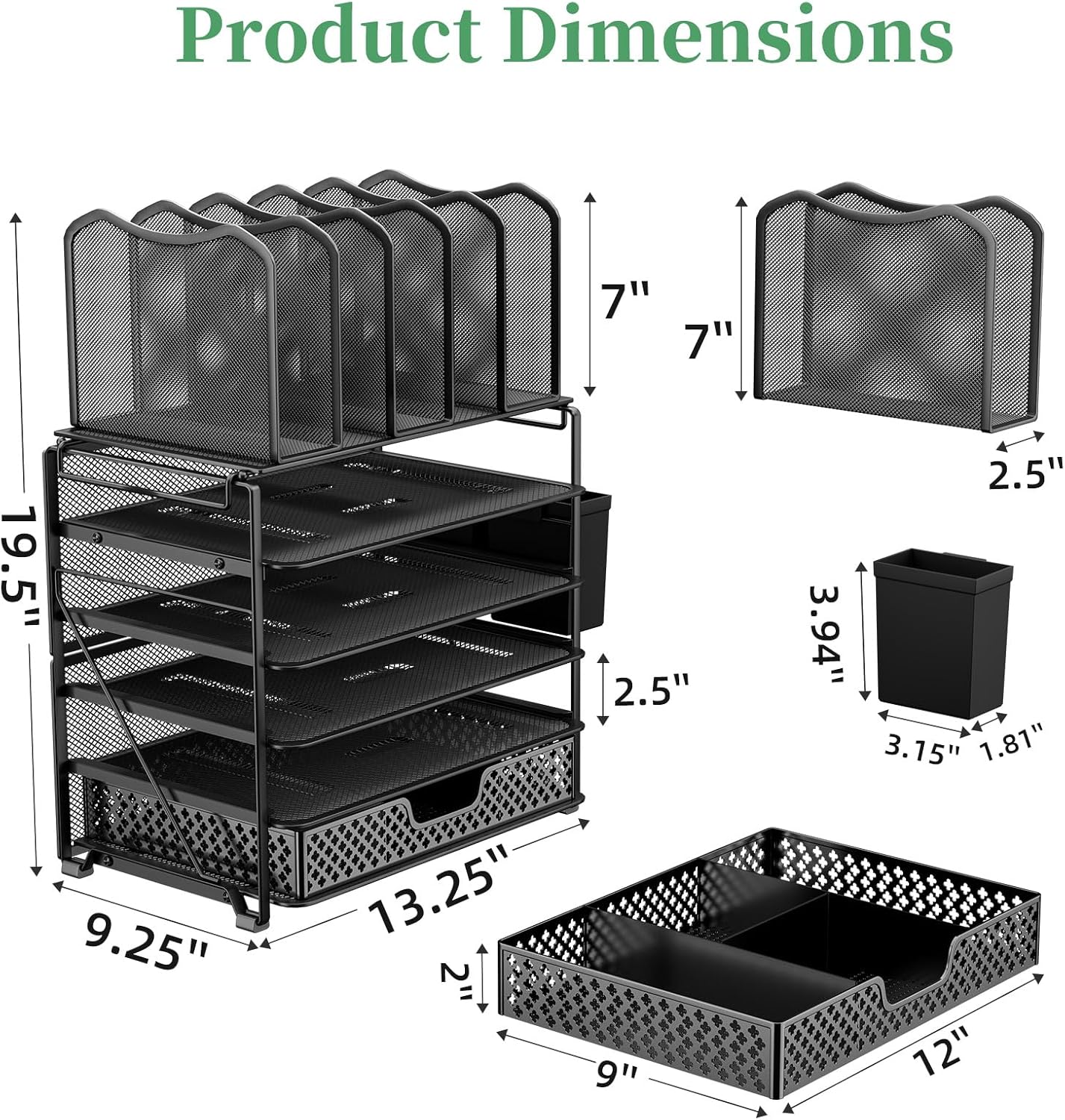 Simple Trending 5 Tier Mesh Desk File Organizer, Paper Letter Tray File Holder with Sliding Drawer Organizer for Office Home, Black