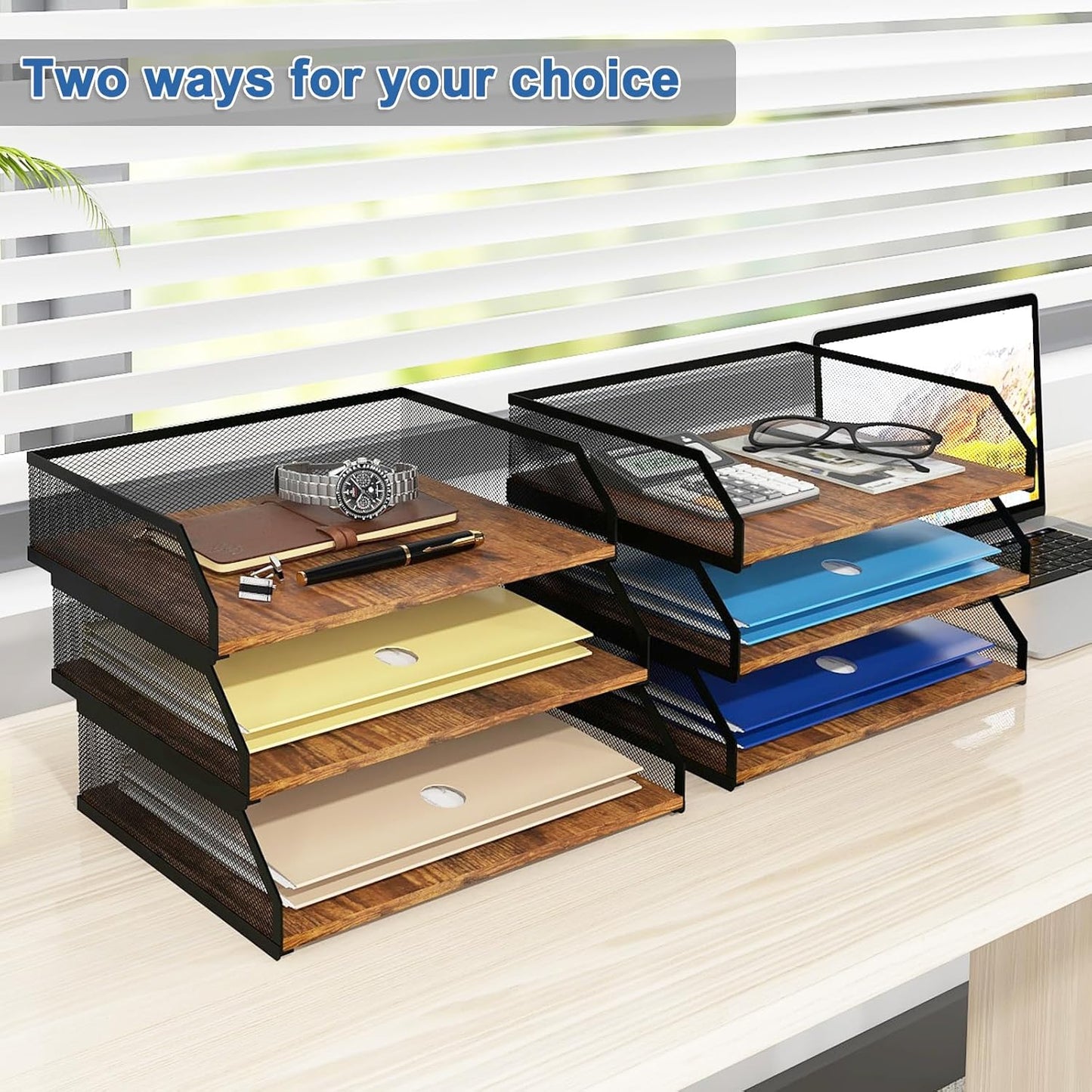 Natwind 3-Tier Stackable Paper Tray, Metal Mesh Desktop Organizer, Paper Sorter, Letter Trays,File Document Storage Rack for for Home, Office, School (Retro)