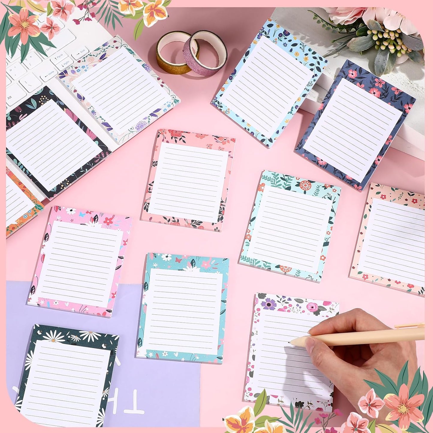 12 Pieces Flower Theme Sticky Notes Flower to Do List 3x4 Inch Floral Memo Pads for Floral Gift Adhesive Notepads for Office Home School Party Supplies Birthday Gift, 12 Styles