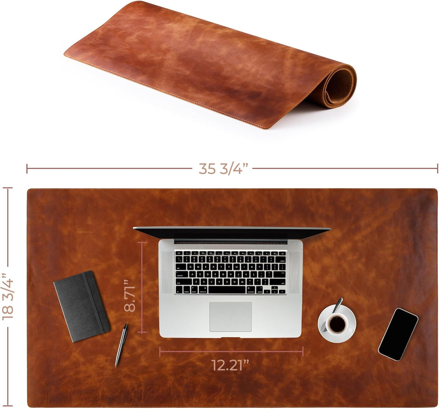 Desk Mat - Executive Real Leather Pad - Large (18 3/4" x 35 3/4") | Non-Slip Desk Blotter