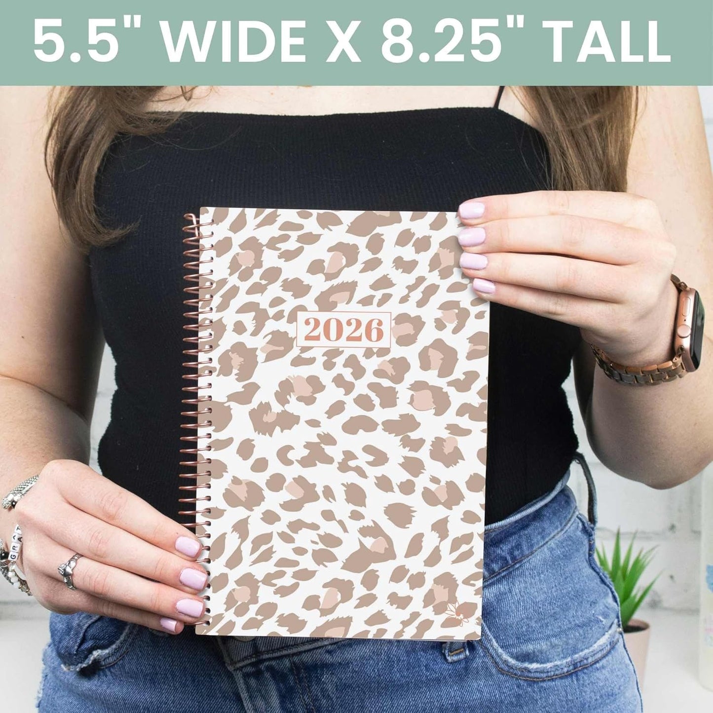 bloom daily planners 2026 Planner (January - December) Calendar Year Organizer - 5.5” x 8.25” - Weekly & Monthly Agenda Book with Stickers & Bookmark - Tan Leopard