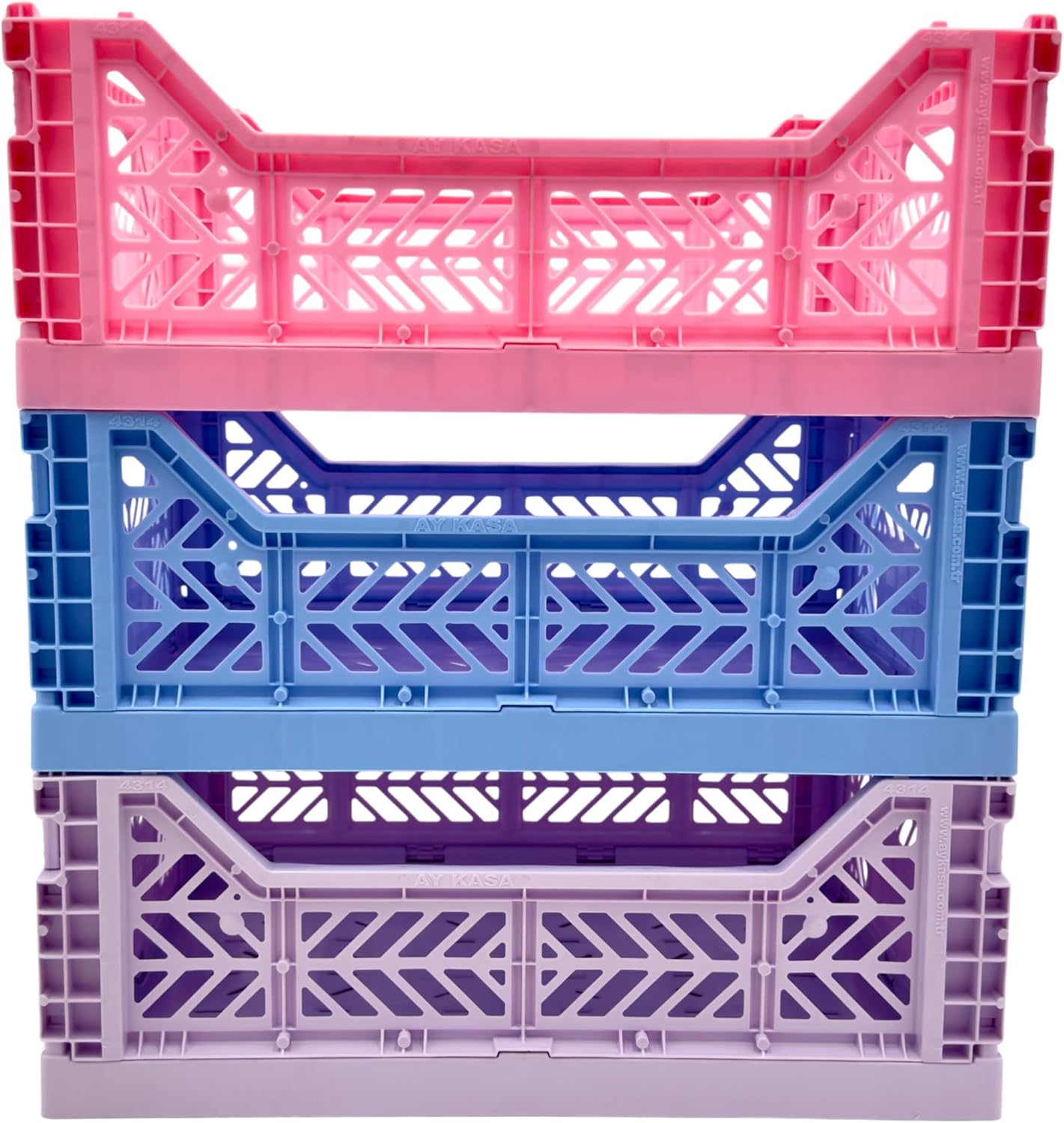 Collapsible Storage Box, Foldable Crate Organizer Bin with Handle, Stackable Crates for Home Organization (Blue-Purple-Pink, 14L - 3 Pack)
