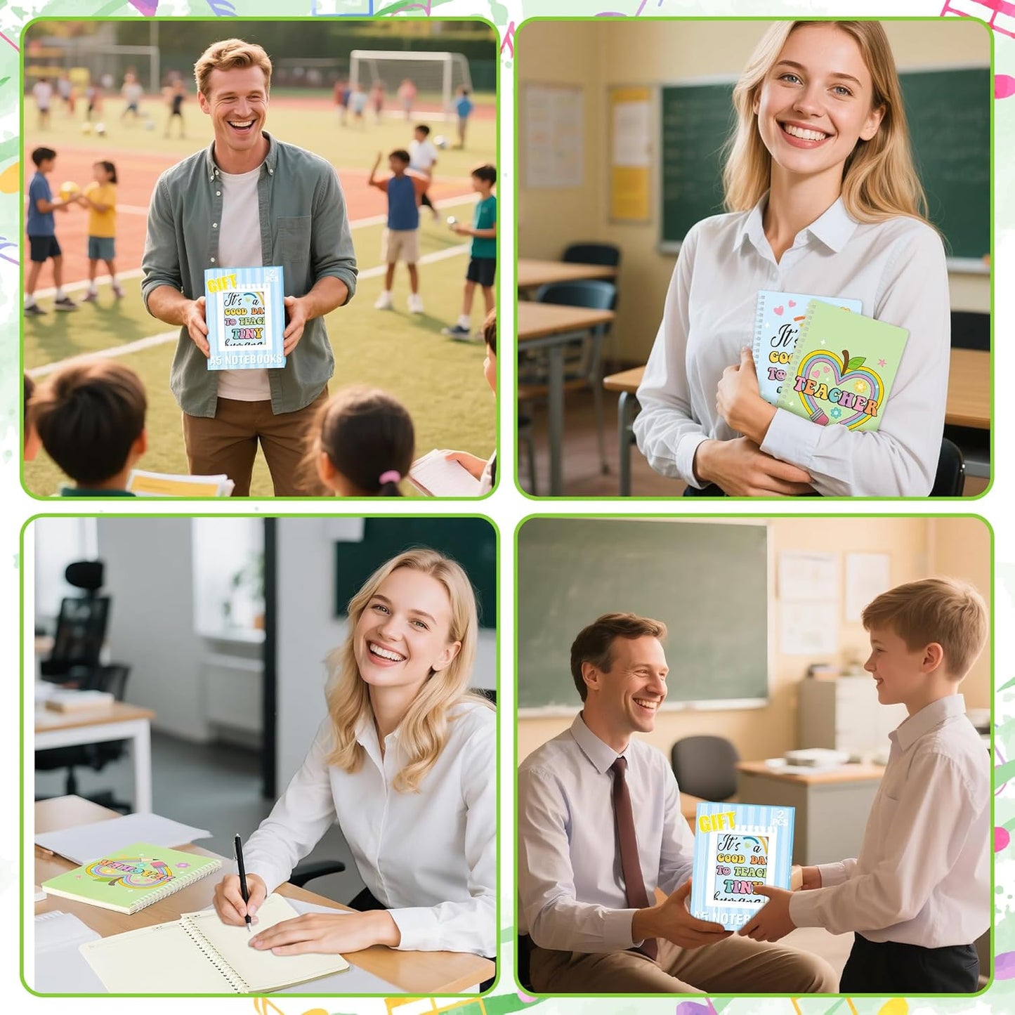 B1ykin A5 Spiral Notebooks, 2Pcs 50 Sheets 100 Pages Cute Wire Bound Teacher Appreciation Gift Spiral Notebook, Writing Notepads Memo Diary Notes Journal Notebooks for School Students (Restro Teacher)