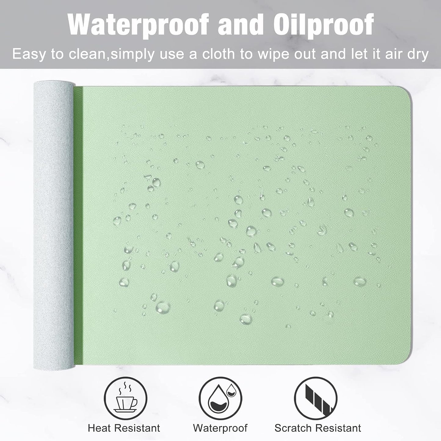 Hsurbtra Desk Pad, 30" x 14" PU Leather Desk Mat, XL Extended Mouse Pad, Waterproof Desktop Blotter Protector, Non-Slip Ultra Thin Large Laptop Keyboard Writing Mat for Office Home, Lake Green
