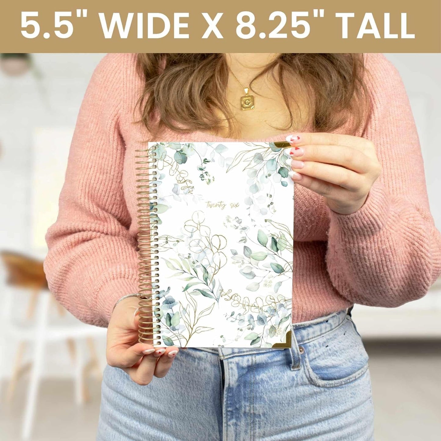 bloom daily planners HARDCOVER 2026 Planner (January to December) - A5 Task Goal Organizer - Monthly & Weekly Inspirational Agenda Book - 5.5" x 8.25" - Eucalyptus, White