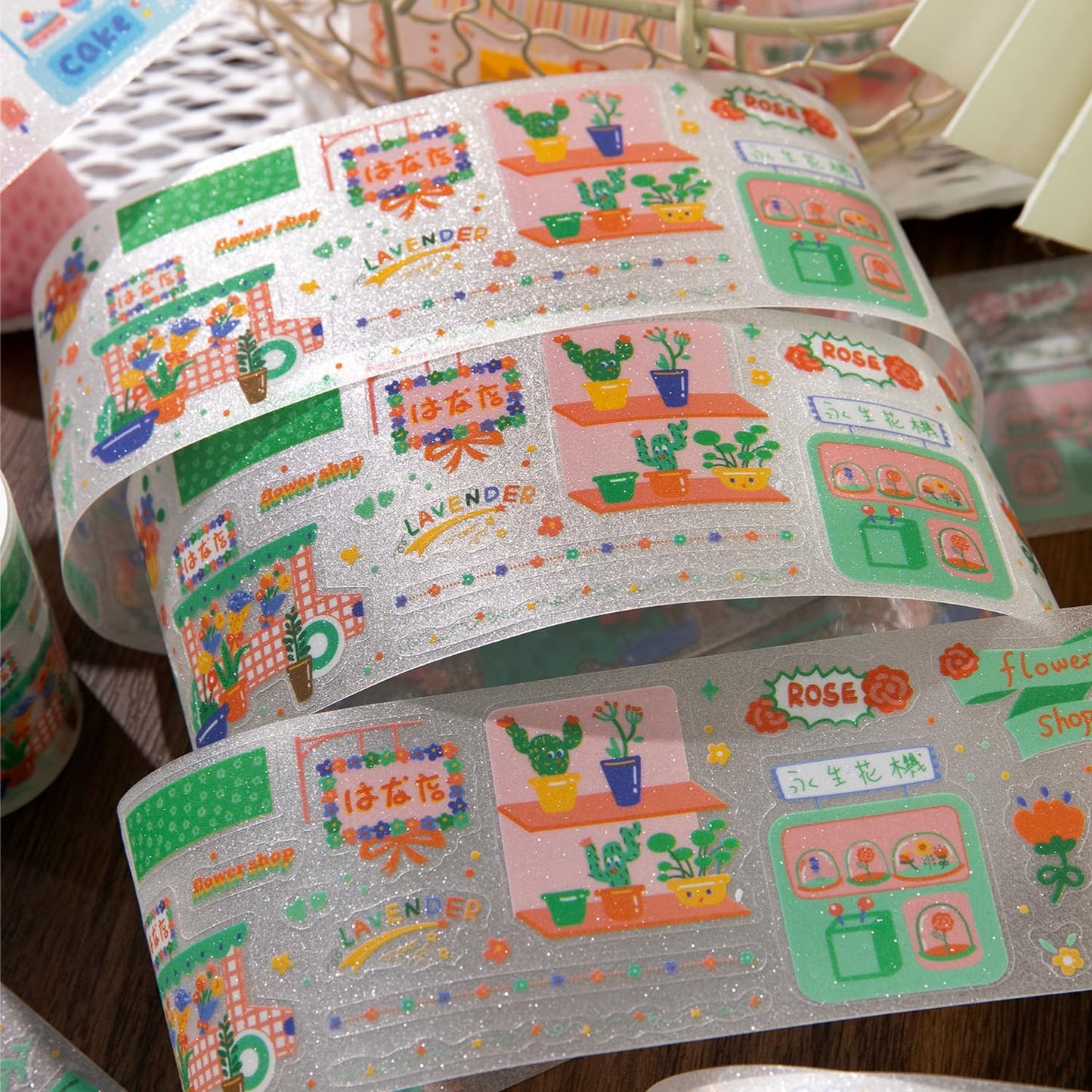 Alideco 6pcs Decorative Adhesive Tapes Vintage Shopping Center PET Tape Great for Bullet Journal Supplies, Arts, Scrapbook, DIY Crafts, Planners (gouwupaidui)