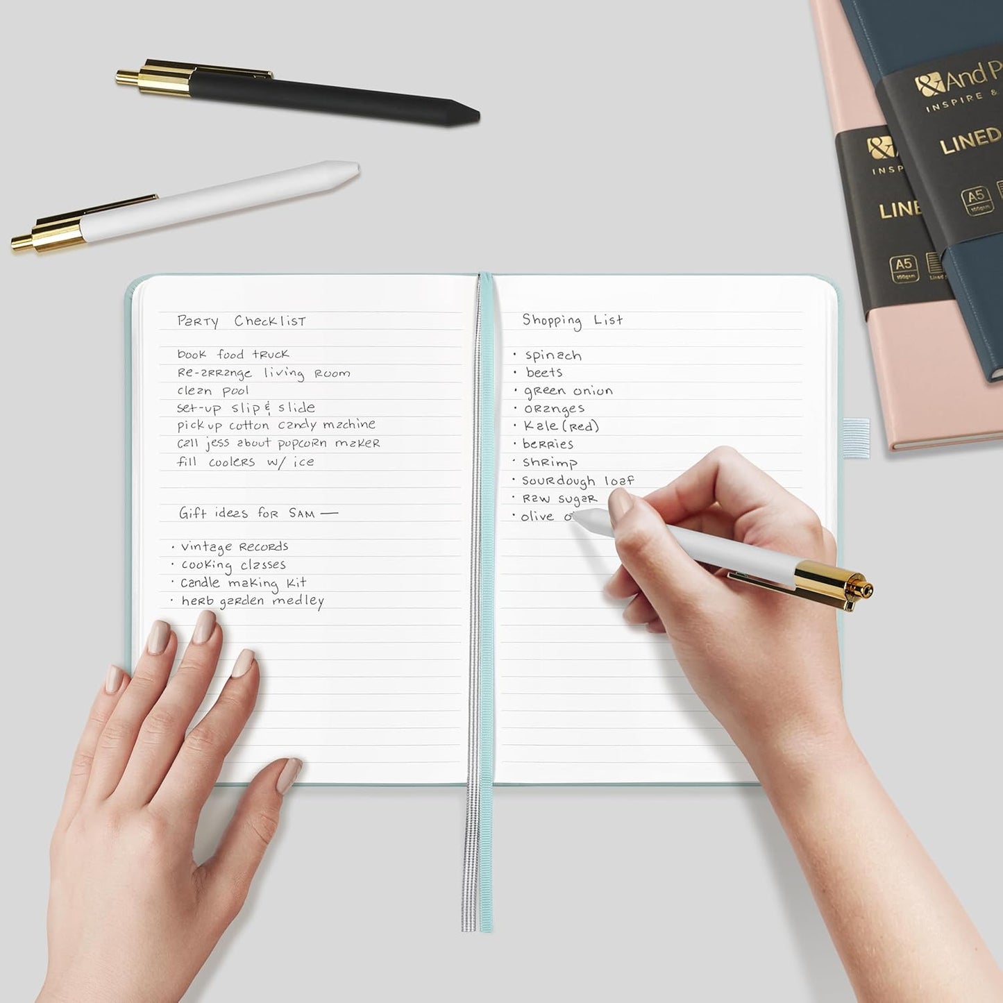 &And Per Se Lined Journal and Pen Set, A5 Leather Journal Stationery Set, 160 Pages 100GSM Thick Paper, Notebook Gift Set (Black-Set1)