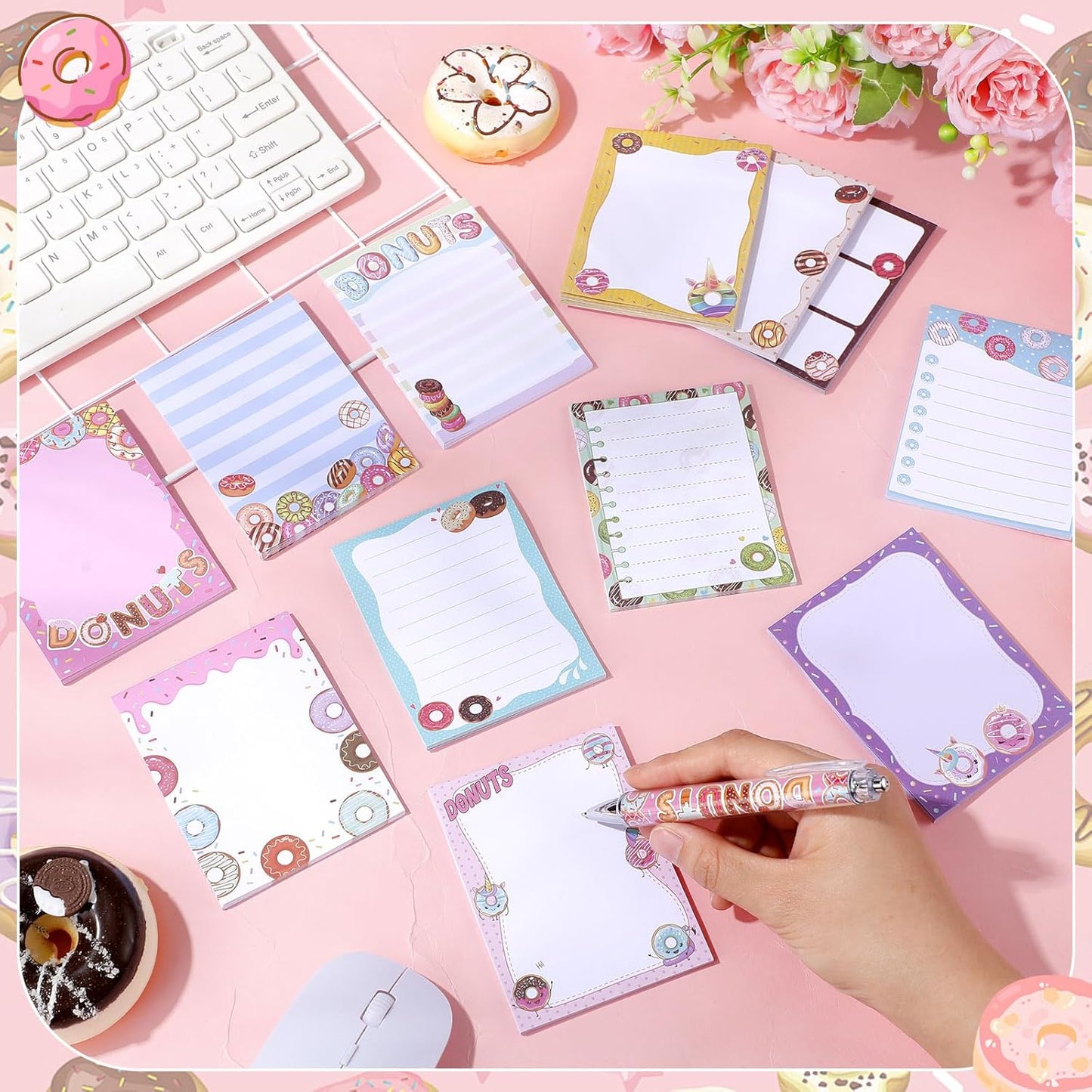 12 Pieces Cute Sticky Notes Gifts Donuts Sticky Notes Donut Party Favors 3x4 Inch Fun Kawaii Adhesive Notepads Cartoon Memo to Do List for Birthday Return Gifts Reward Office Home Supplies