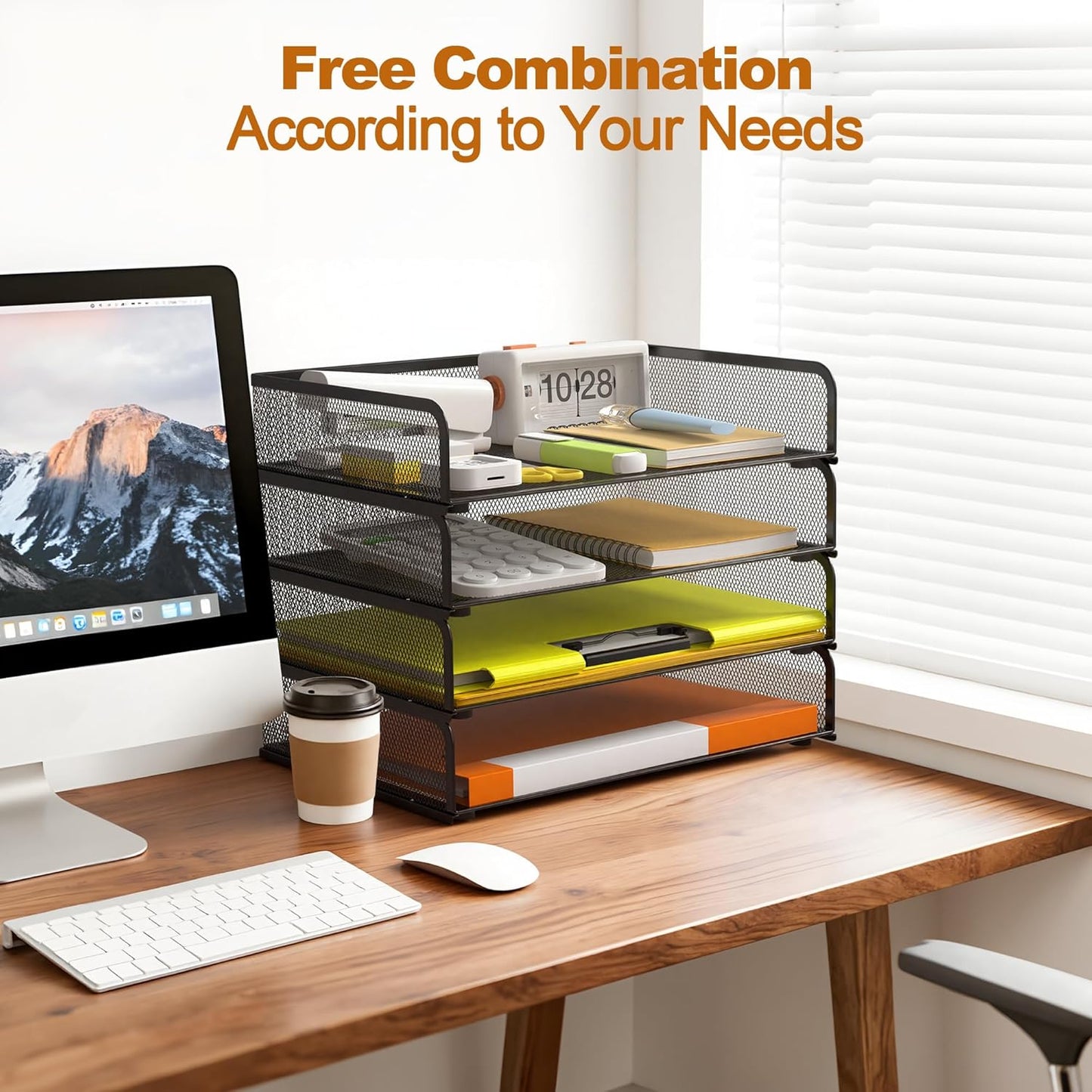 YINGHUA 4-Pack Metal Mesh Stackable Paper Letter Trays Organizer for Classroom,Office Desk File Sorter Holder Organizer Storage Box for Letter/A4 Size Folder Documents-Black