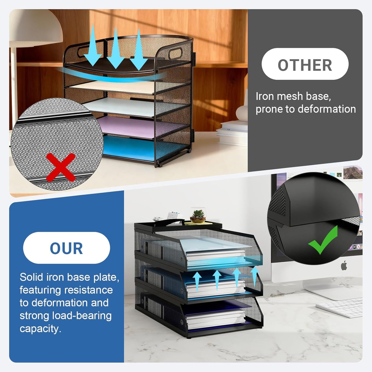 Natwind 3-Tier Desk Organizer,Desk Accessories, Stackable Paper Tray, Metal Mesh Desktop Organizer, Paper Sorter, Letter Trays,File Document Storage Rack for for Home, Office, School (Black)
