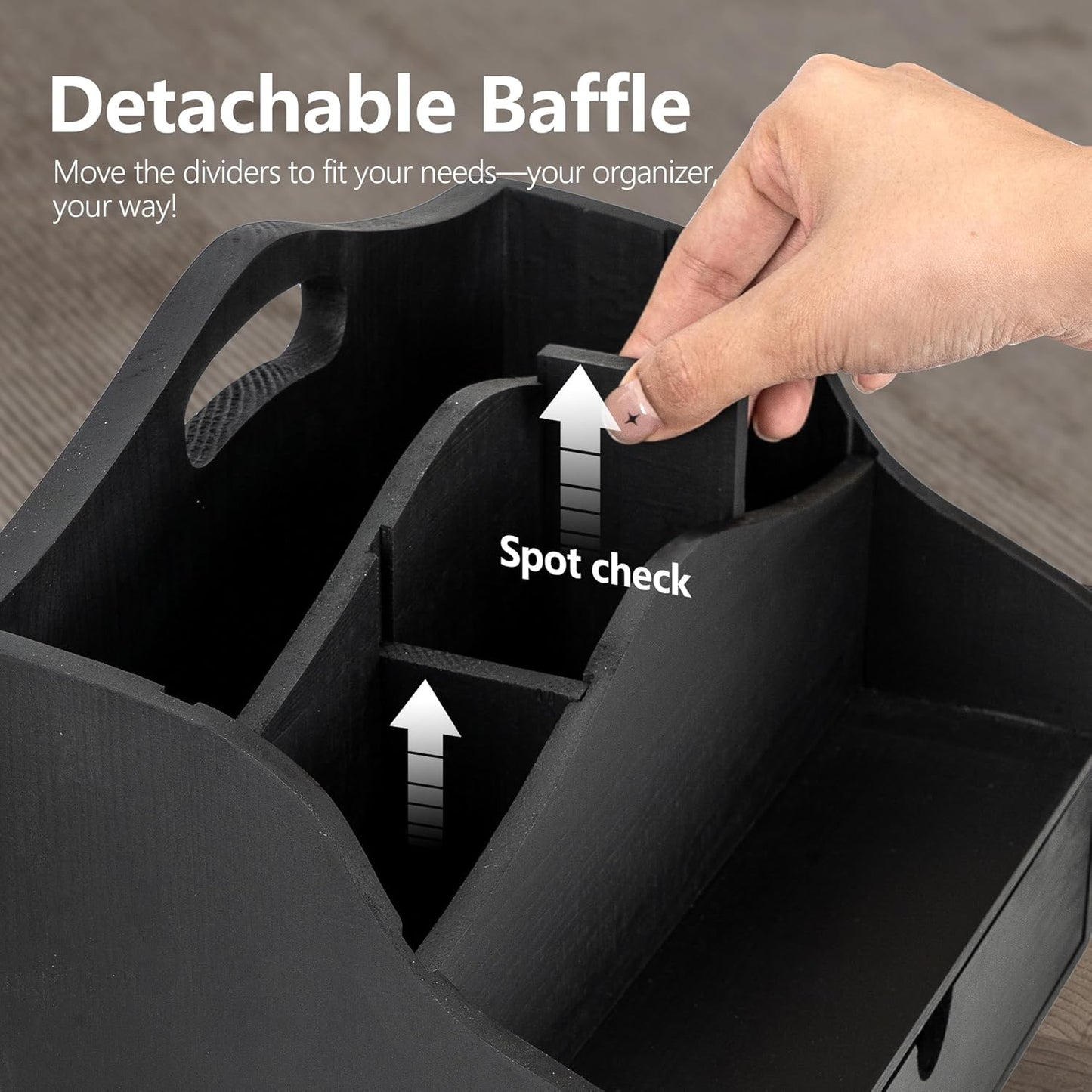 Rebee Vision Pine Wooden Mail Organizer for Desk - Modern Farmhouse Desk Organizer with Drawer & Dividers - 4-Slot Letter Sorter for Mail & Small Essentials - Office Organizer for Home Decor (Black)