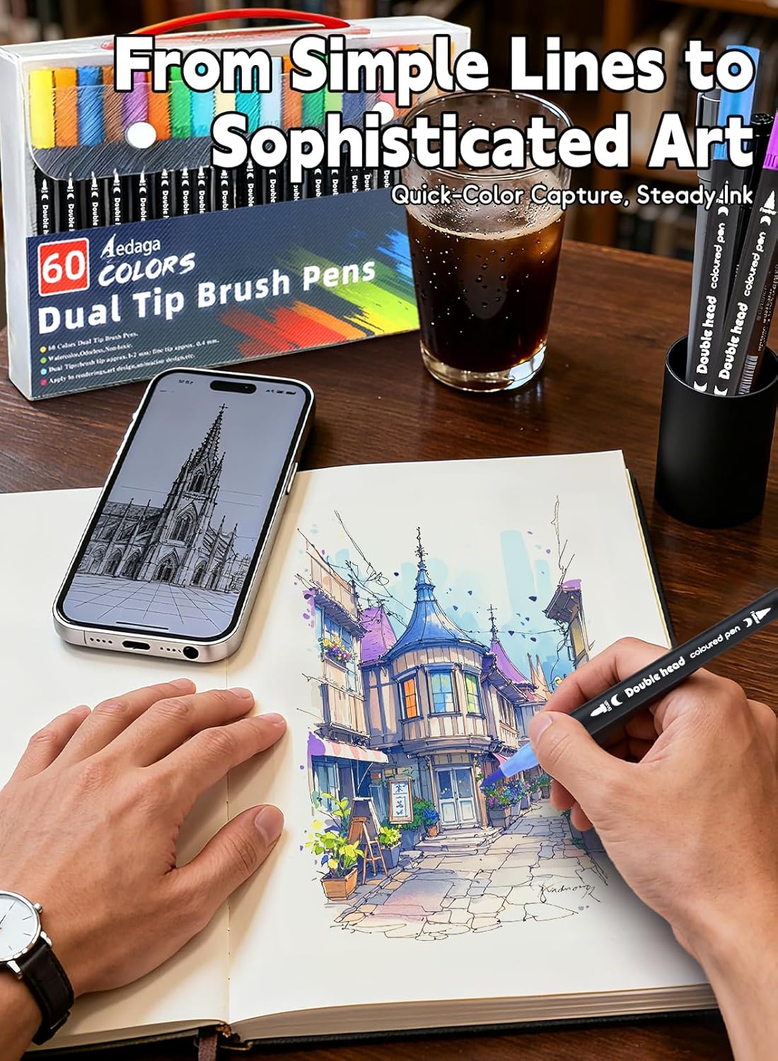 60 Colors Dual Tip Brush Pens, Fine Felt Tip and Brush Tips Colored Pens for Adults, Coloring Markers for Coloring Book Bullet Journaling Note Taking Hand Lettering