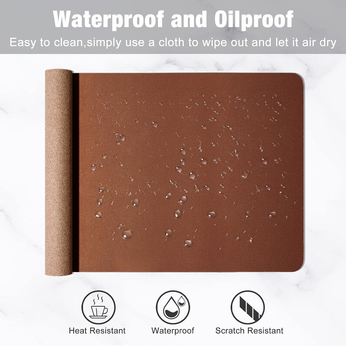 Hsurbtra Desk Pad, 23.6" x 13.8" PU Leather Desk Mat, M Extended Mouse Pad, Waterproof Desktop Blotter Protector, Non-Slip Ultra Thin Small Laptop Keyboard Writing Mat for Office Home, Brown