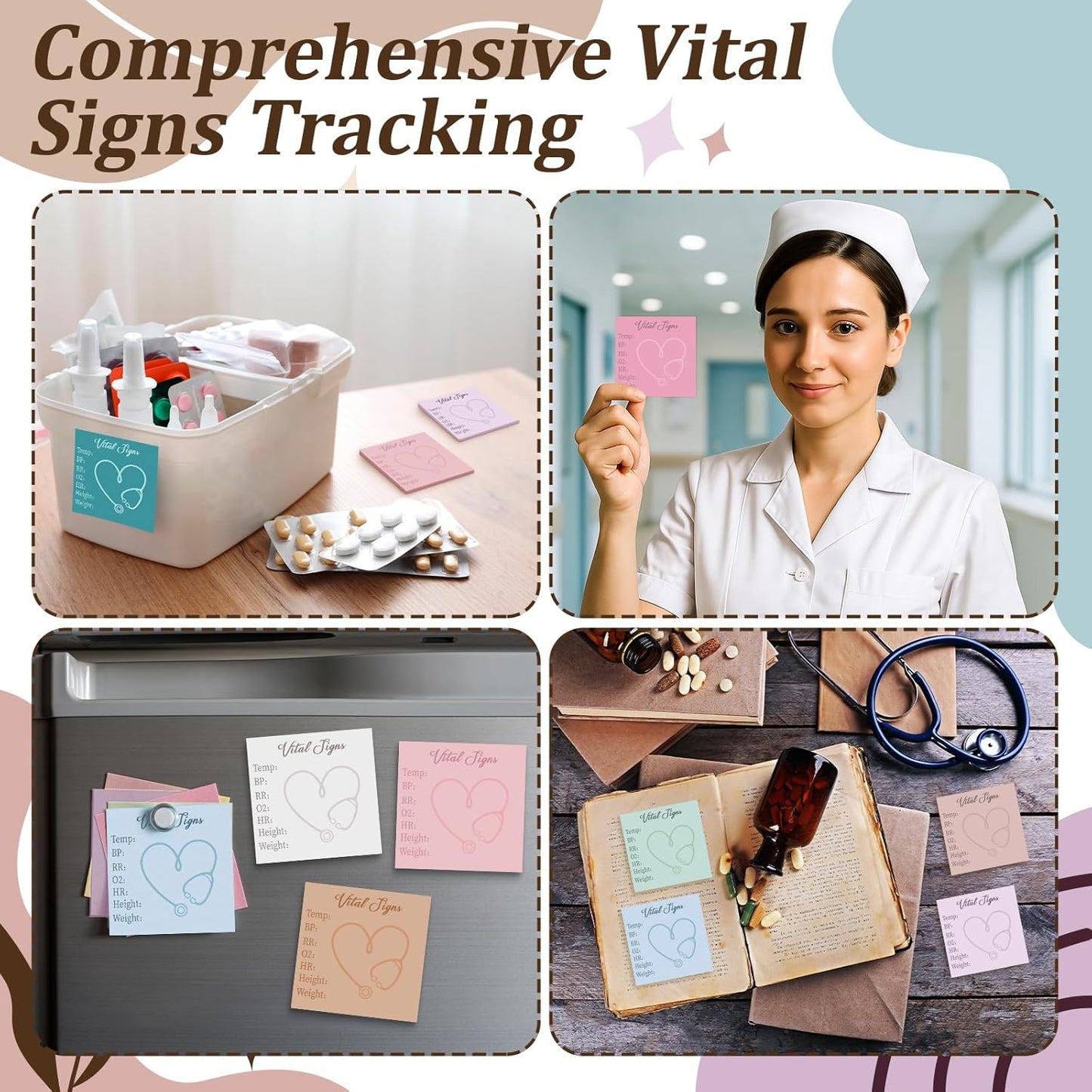9 Pads Vital Signs Sticky Notes 3x3 Inch Cute Self Stick Notepads Notes Adhesive Memo Pad Office Decor Gifts for Students School Teacher Meeting Office Supplies