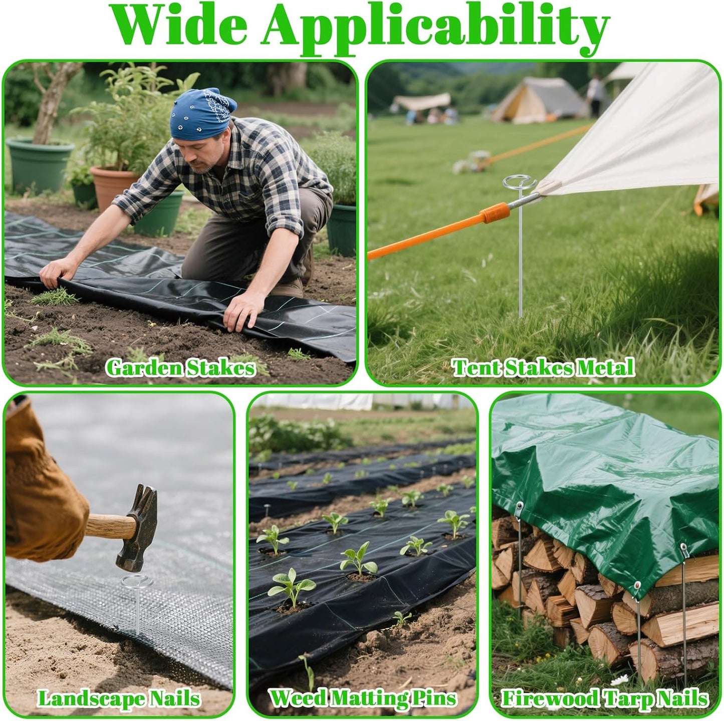 Barrier Staples, 150PCS 6 Inch Galvanized Steel Landscape Pins 6 Inch for Fabric, Sod & Plant Cover, Heavy Duty Ground Staples with Pick Hook, Silver